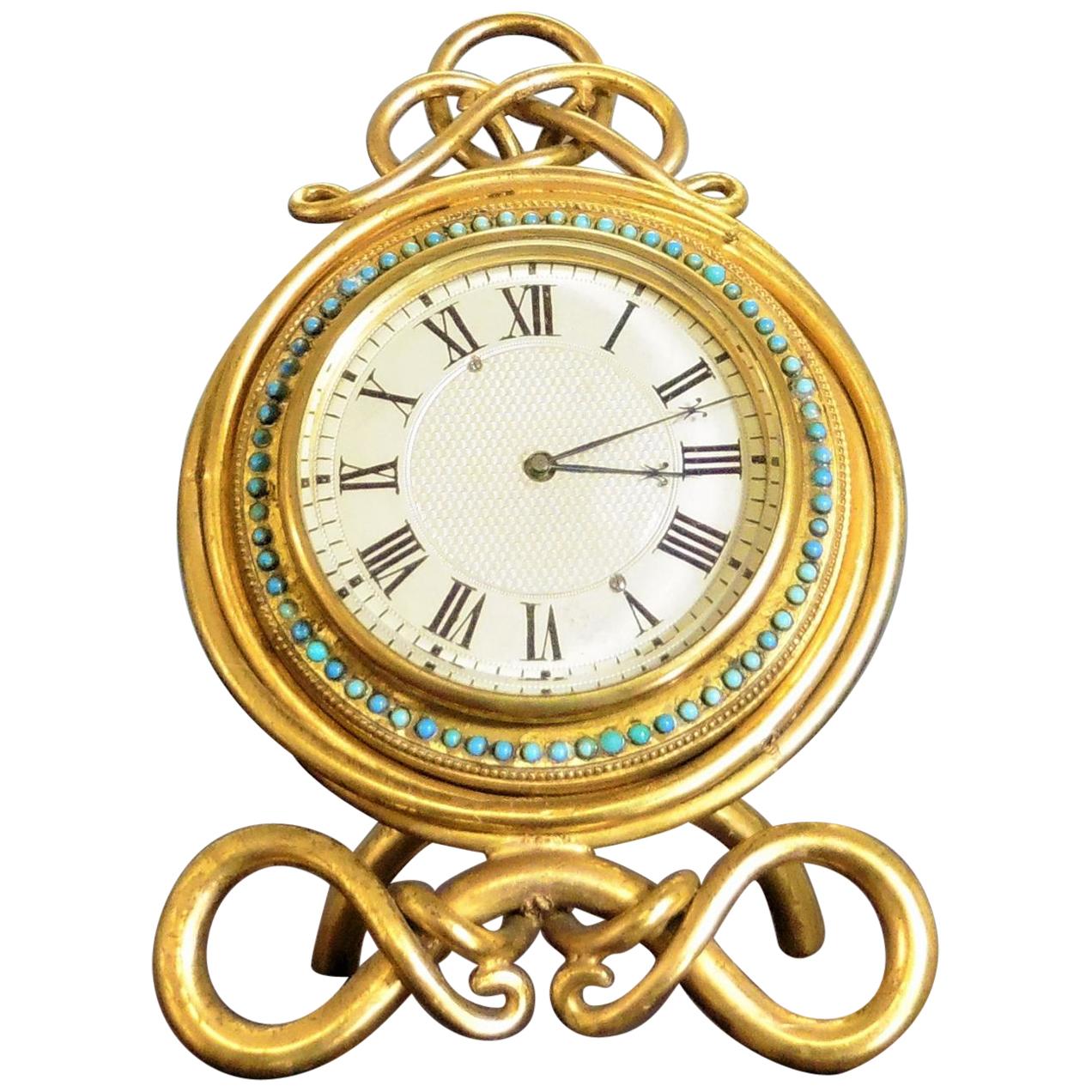 Gilded Brass French Strut Mantel Clock For Sale