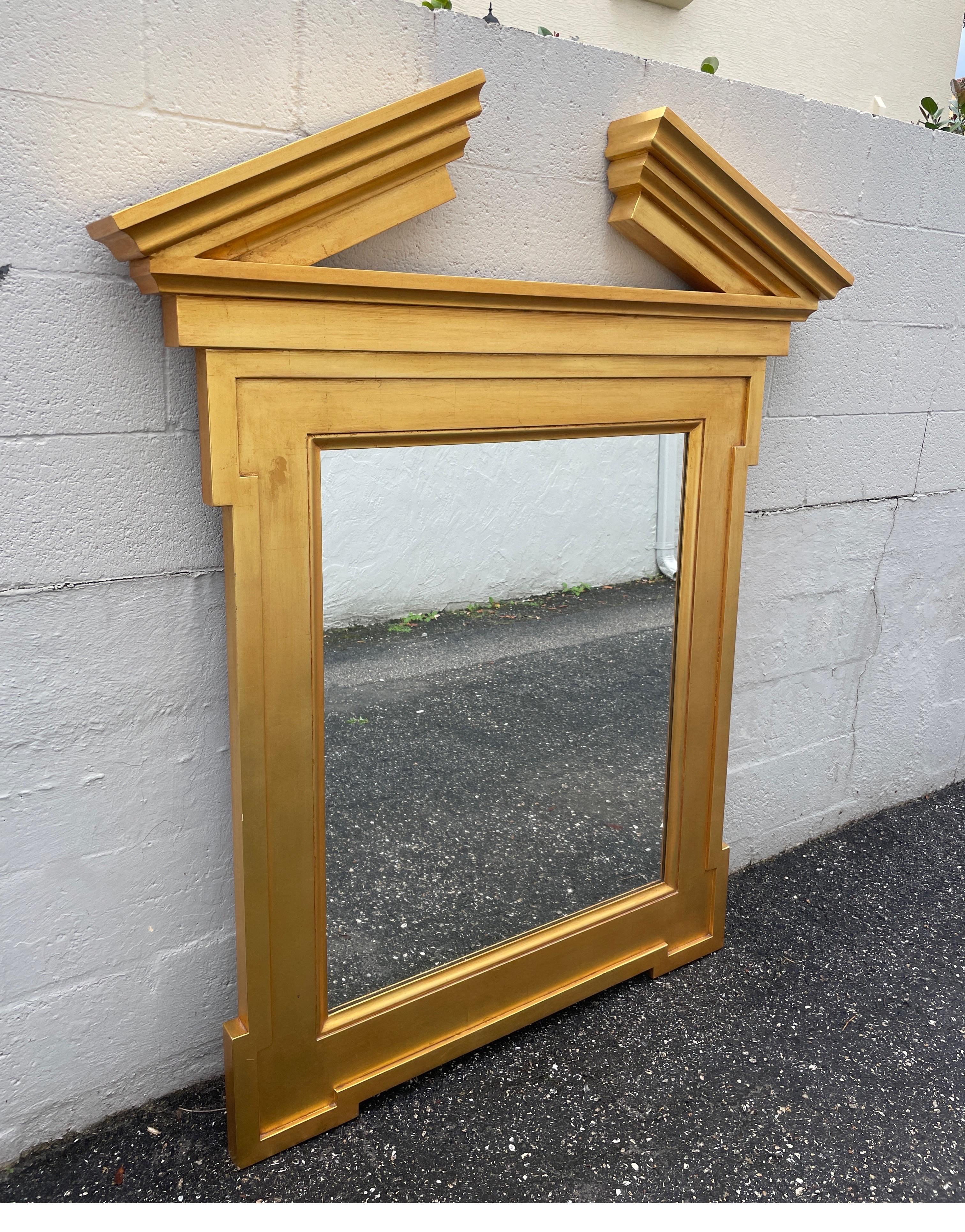 Gilded Broken Pediment Mirror by Donghia In Good Condition For Sale In West Palm Beach, FL