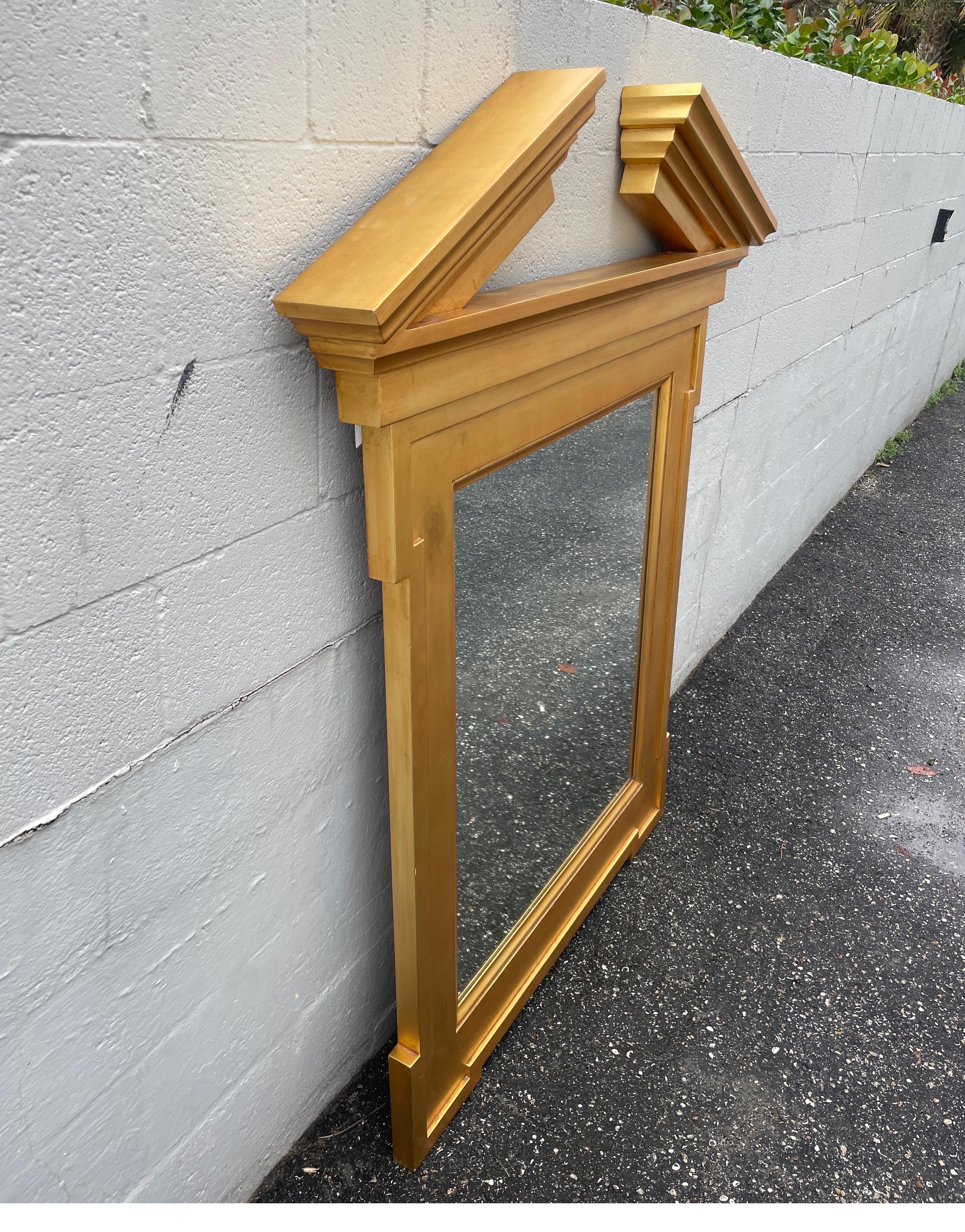 Gilded Broken Pediment Mirror by Donghia In Good Condition For Sale In West Palm Beach, FL
