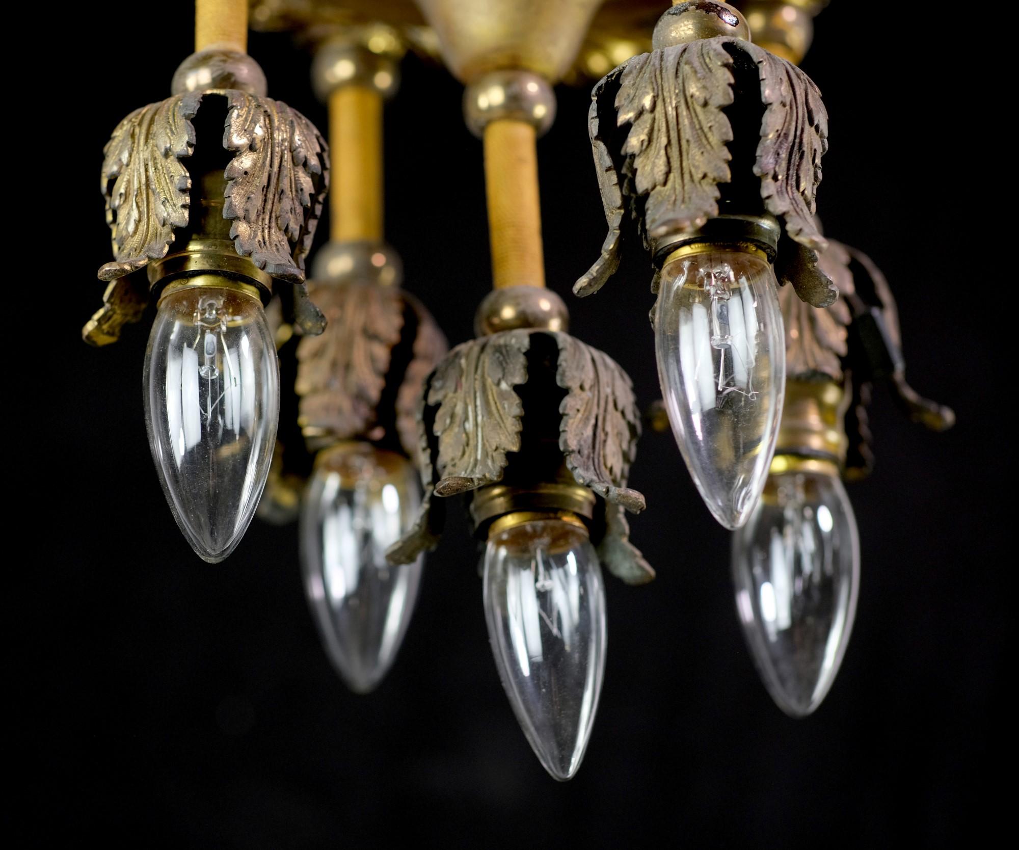 Victorian Gilded Bronze 5-Down Light Chandelier w/ Foliage Details Petite Antique For Sale