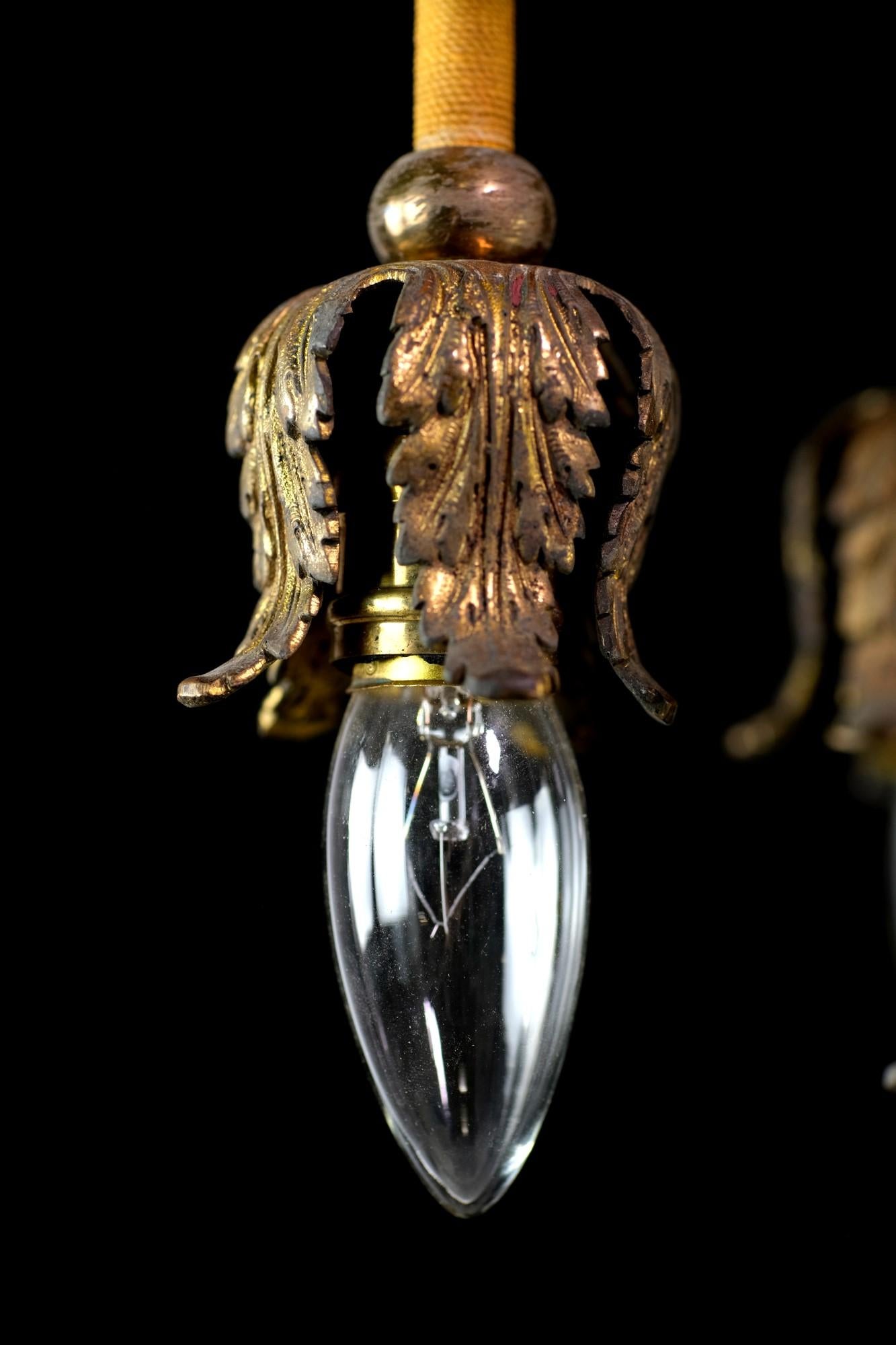 Gilt Gilded Bronze 5-Down Light Chandelier w/ Foliage Details Petite Antique For Sale