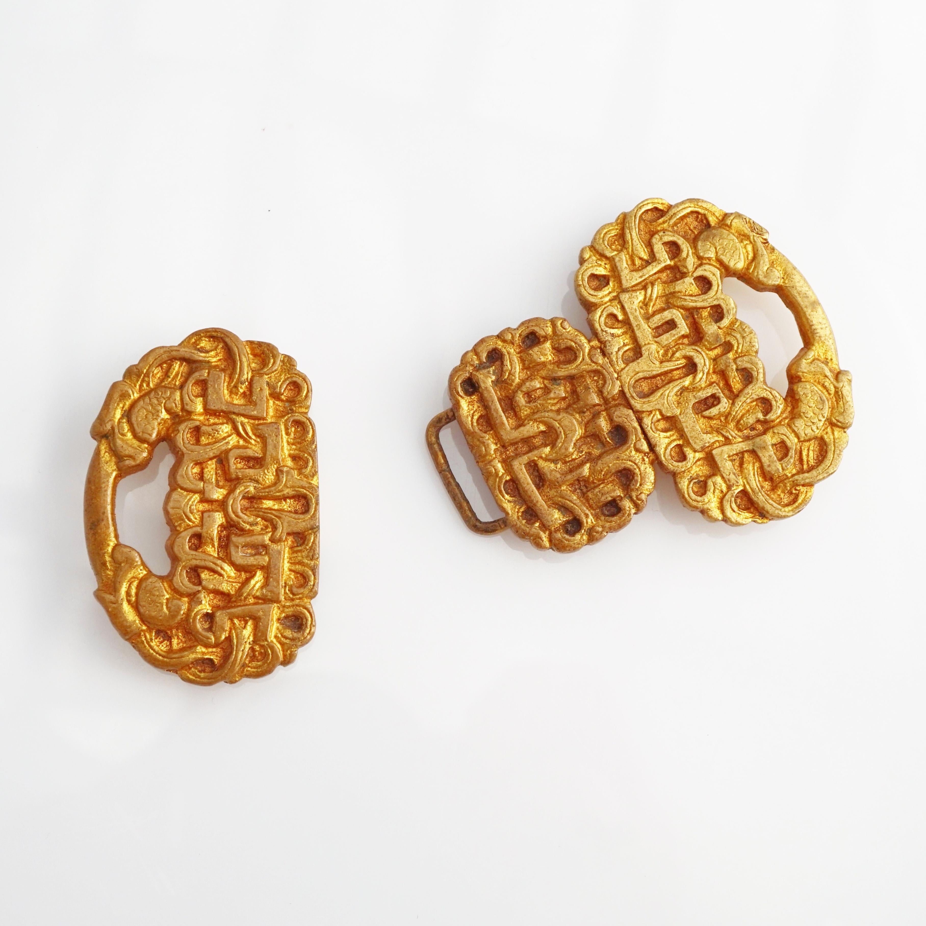Orange Gilded Bronze Abstract Belt Buckle By Line Vautrin, 1960s For Sale