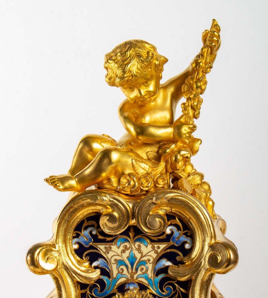 Gilded Bronze and Cloisonné Enamel Set Late XIX Century 3
