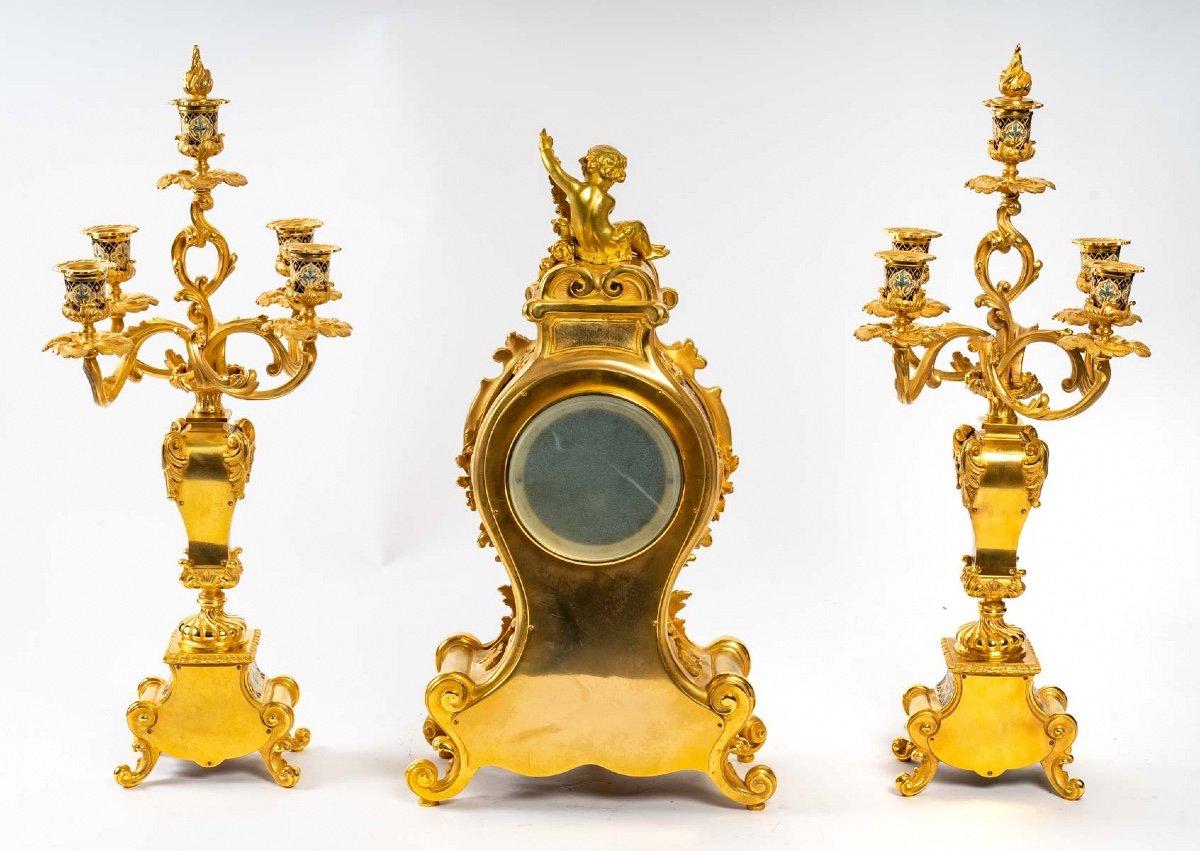 Gilt Gilded Bronze and Cloisonné Enamel Set Late XIX Century