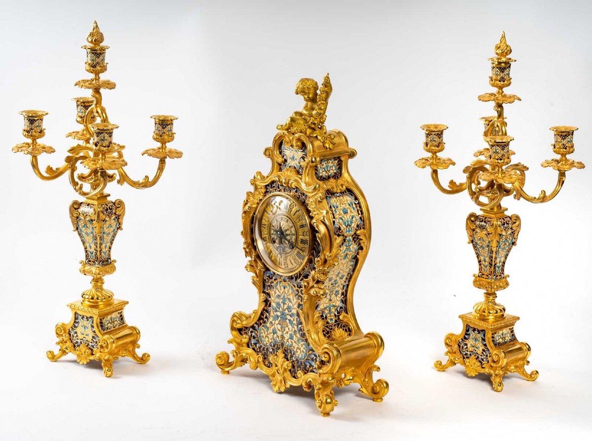 Gilded Bronze and Cloisonné Enamel Set Late XIX Century In Good Condition In Saint-Ouen, FR