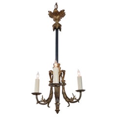 Antique Gilded Bronze and Iron 3 Arm Chandelier