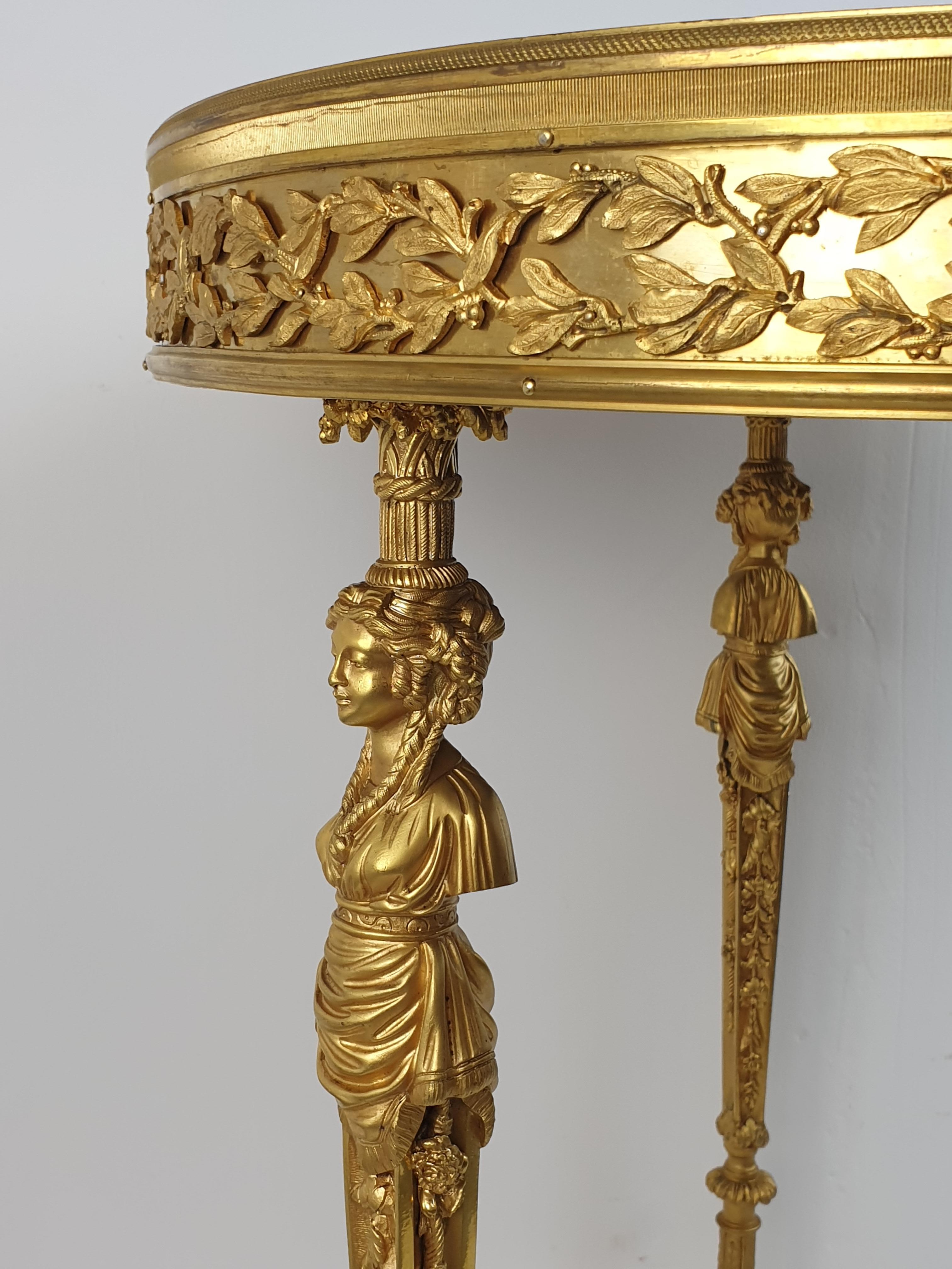 French Gilded Bronze and Malachite Gueridon, 19th Century