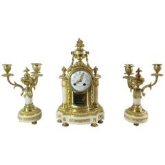 Gilded Bronze and Marble Clock Set Napoleon III