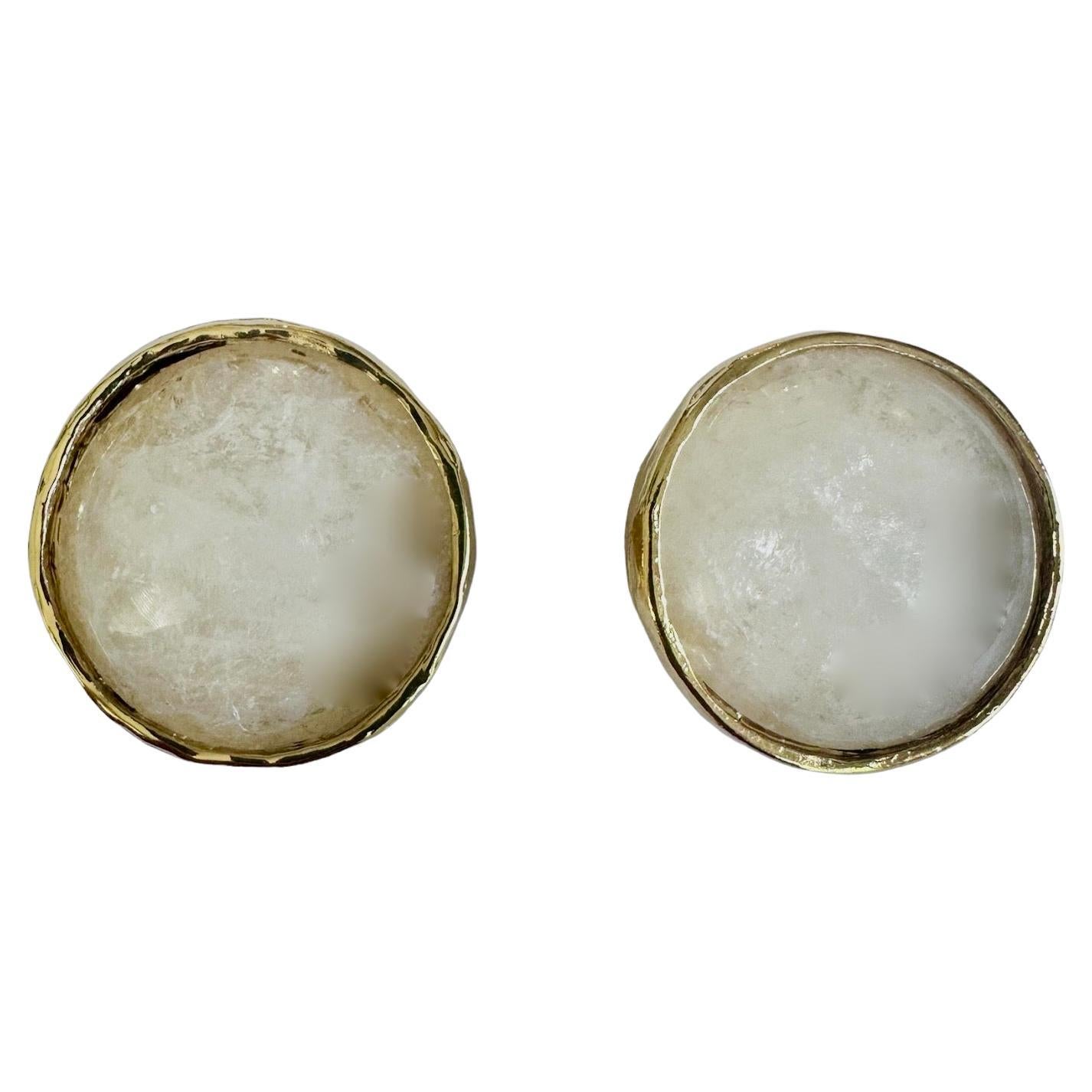 Boucles d'oreilles clips en bronze doré et cristal de roche
