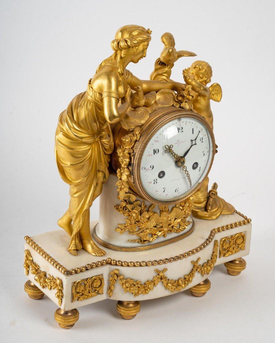 European Gilded Bronze and White Marble Clock