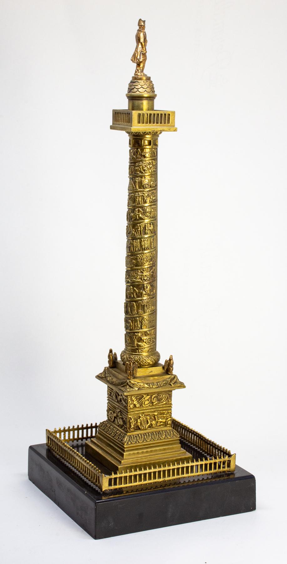 Gilded Bronze Model of the Vendome Column, Paris - thermometer, circa 1850

Paris’ Vendome Column, raised in 1810 to celebrate Napoleon’s victory at Austerlitz five years earlier, has had at its Summit a succession of flags and figures, including