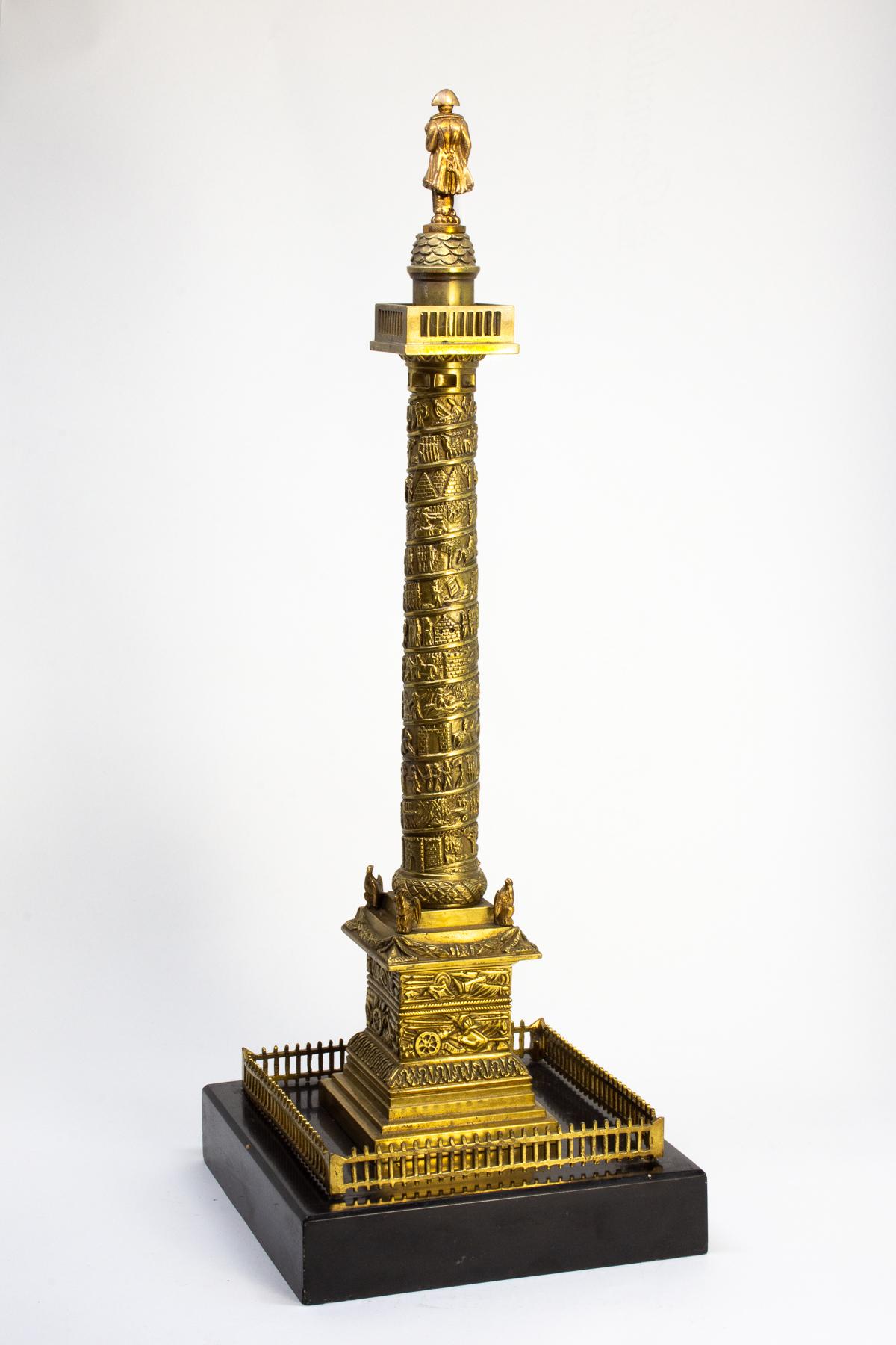 Grand Tour Gilded Bronze Architectural Model of the Vendome Column, Paris, circa 1850 For Sale