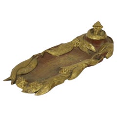 Gilded Bronze Art Nouveau Inkwell Pen Holder 20th Century