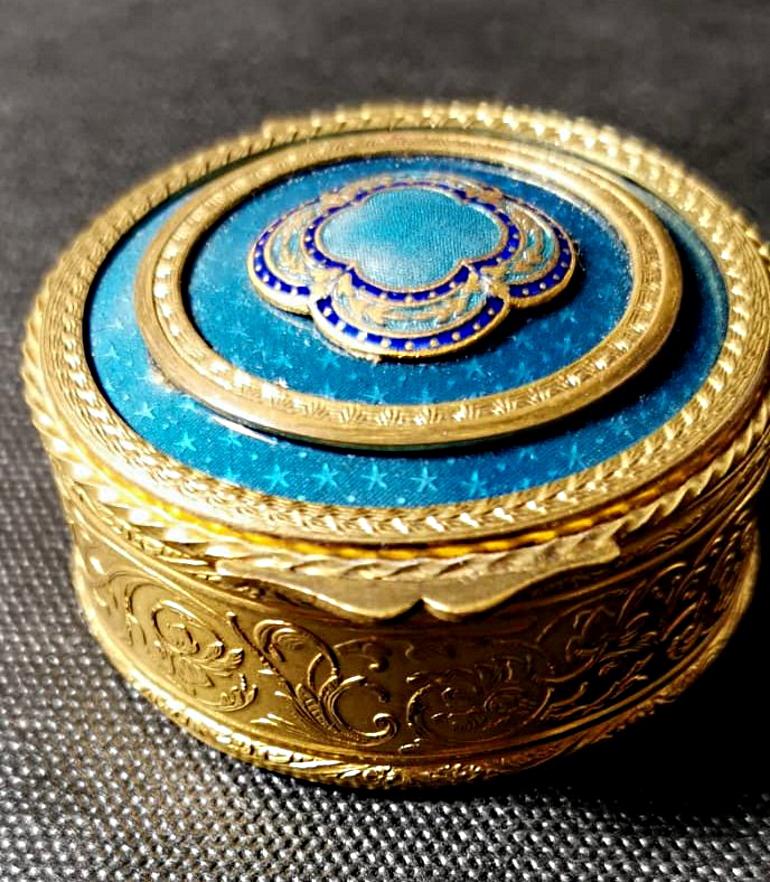 French Gilded Bronze Box Enamel Blue, France, 1880
