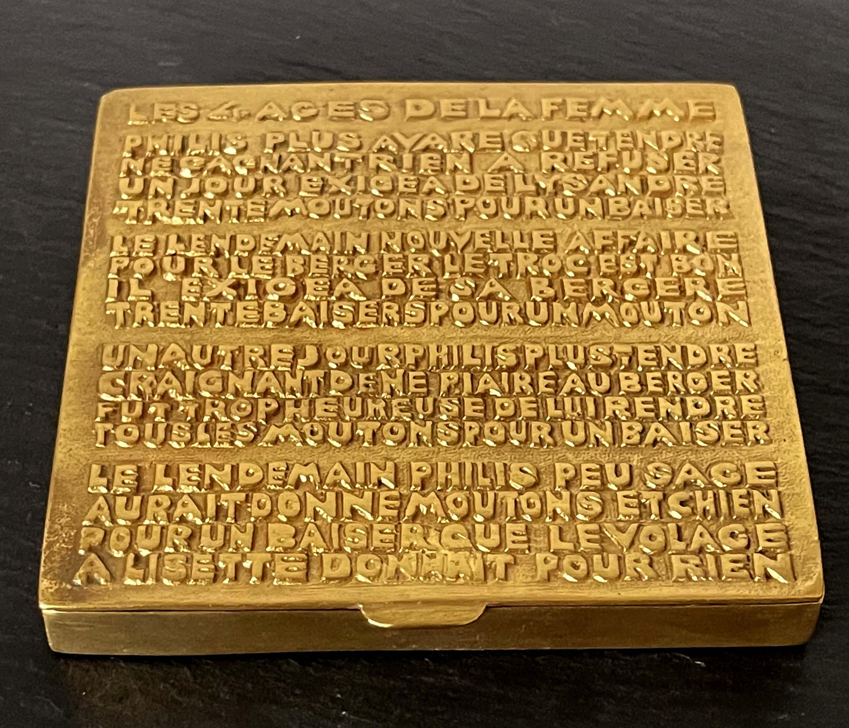 Gilded Bronze Box with Poem by French Art Jeweler Line Vautrin For Sale 2