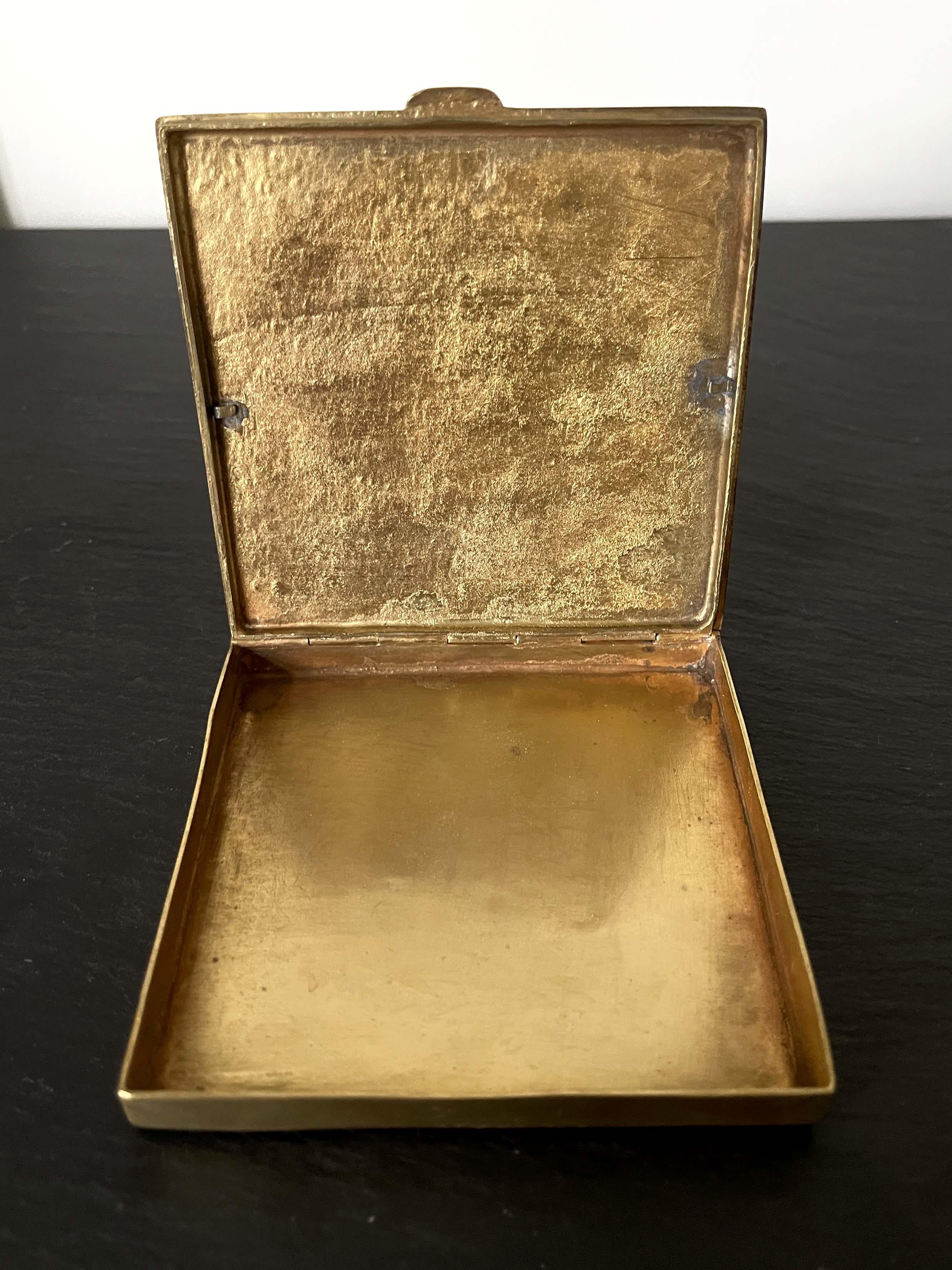 Mid-20th Century Gilded Bronze Box with Poem by French Art Jeweler Line Vautrin For Sale
