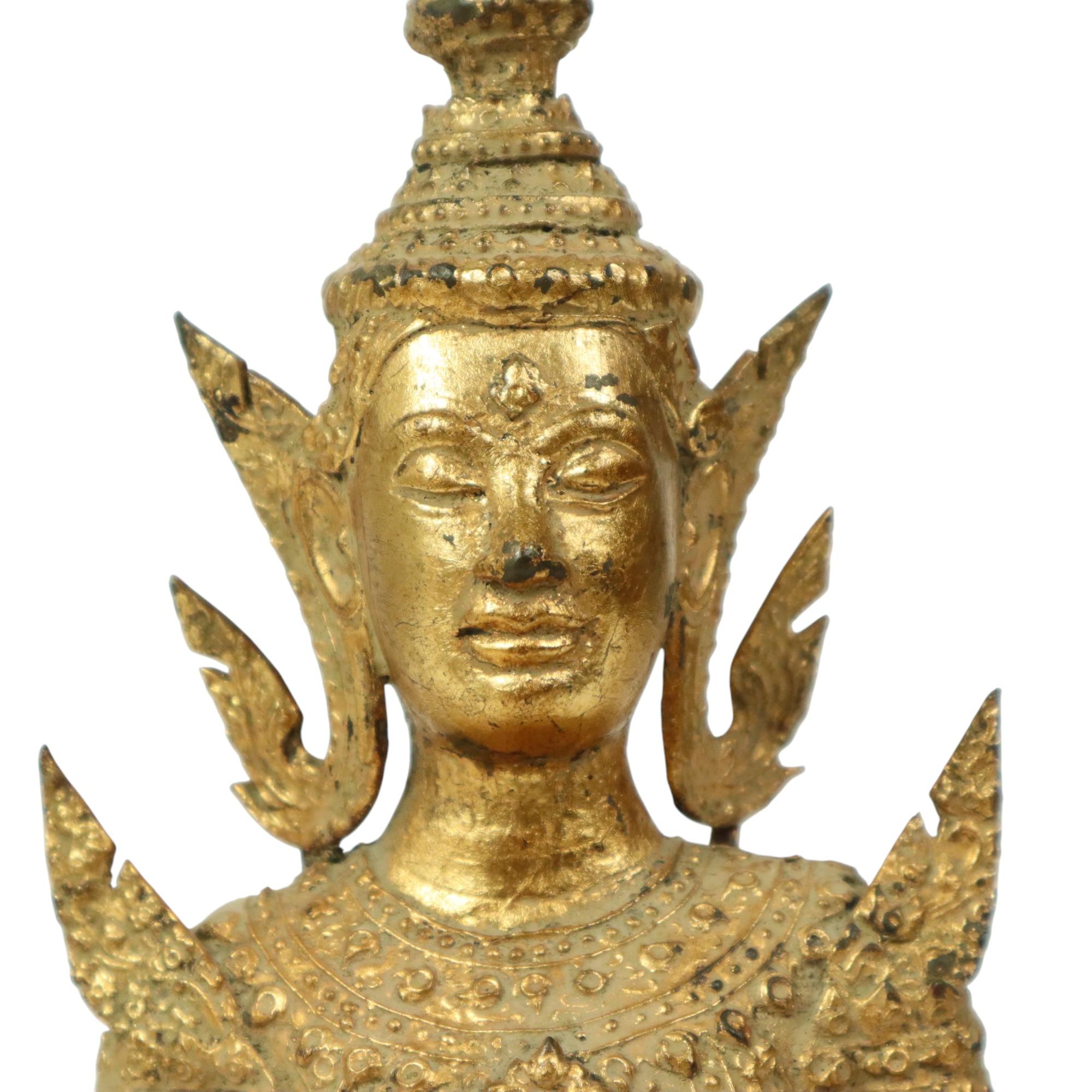 Gilded Bronze Buddha on Wooden Base Thailand Circa 1900 For Sale 5