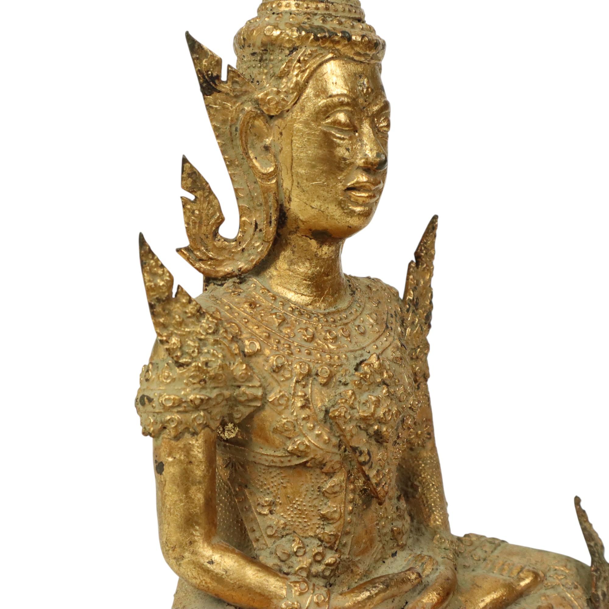 Gilded Bronze Buddha on Wooden Base Thailand Circa 1900 For Sale 8