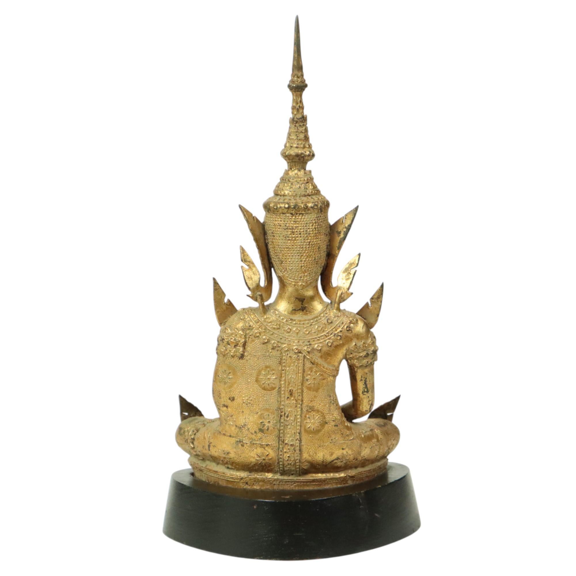 20th Century Gilded Bronze Buddha on Wooden Base Thailand Circa 1900 For Sale