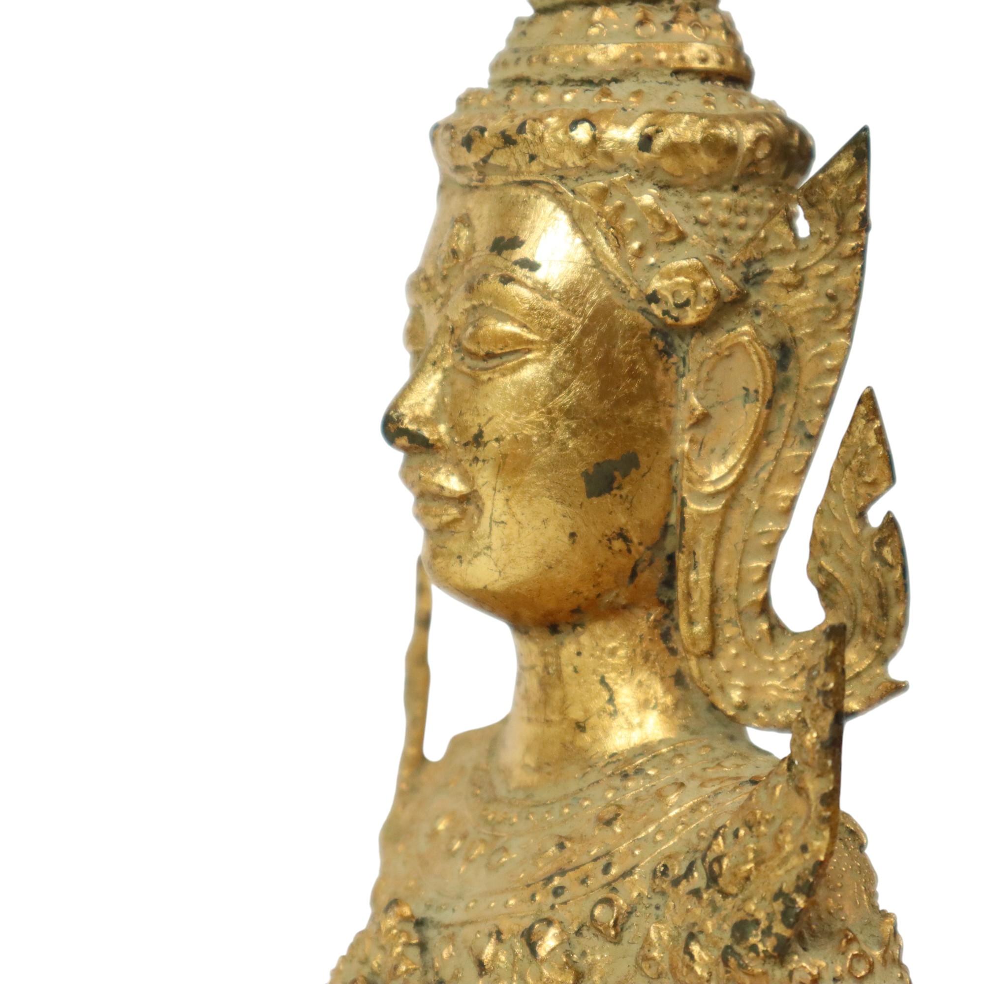 Gilded Bronze Buddha on Wooden Base Thailand Circa 1900 For Sale 2