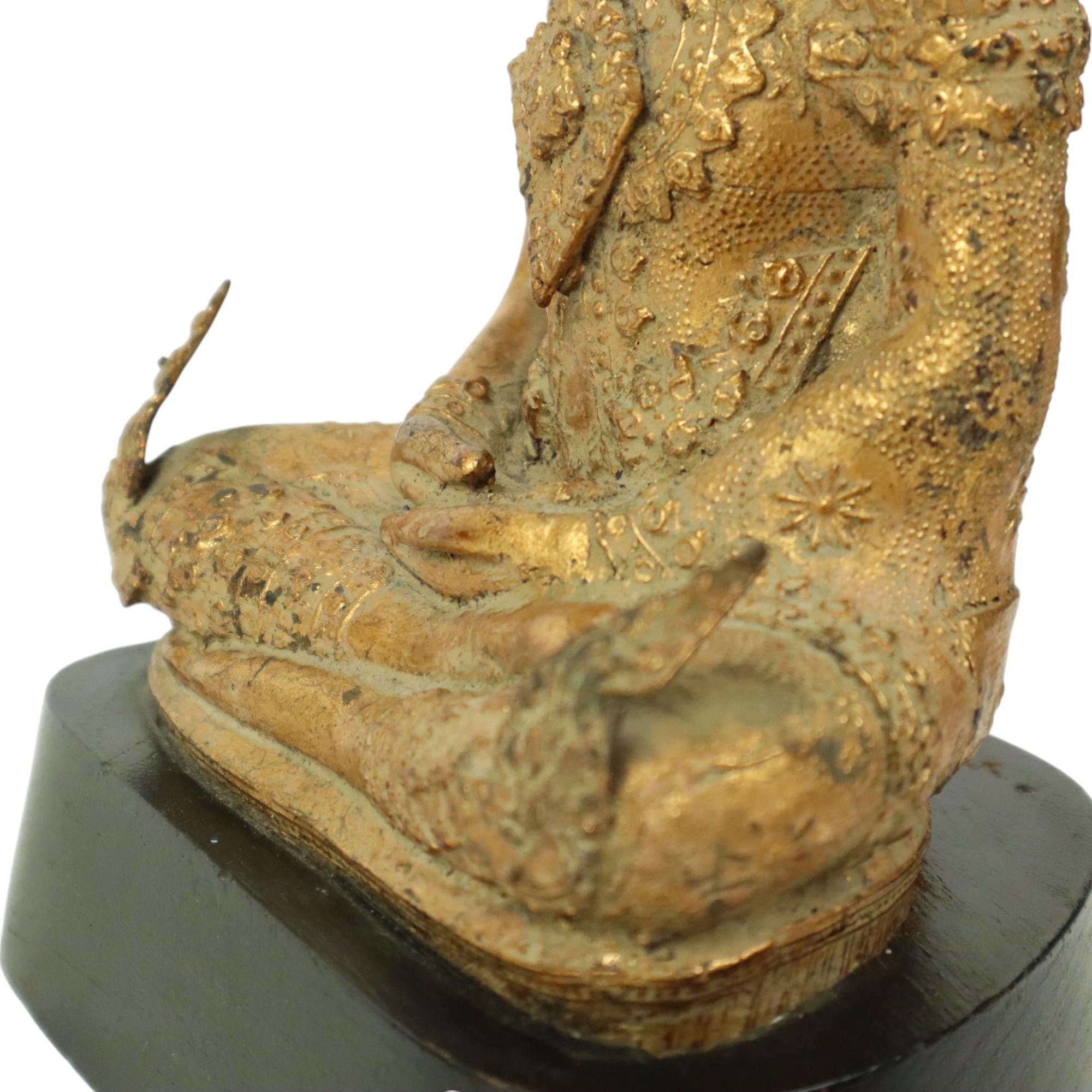 Gilded Bronze Buddha on Wooden Base Thailand Circa 1900 For Sale 3