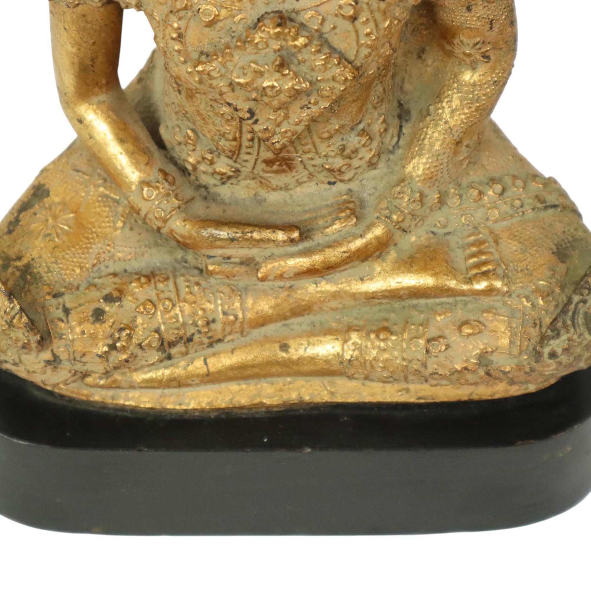 Gilded Bronze Buddha on Wooden Base Thailand Circa 1900 For Sale 4