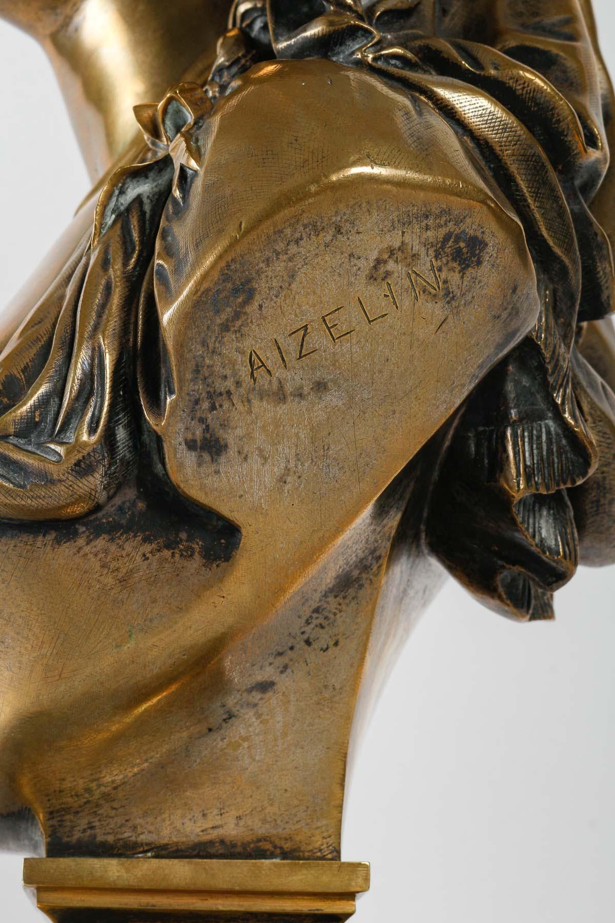 Gilded Bronze Bust of a Courtesan by Eugène Antoine François Aizelin. For Sale 5