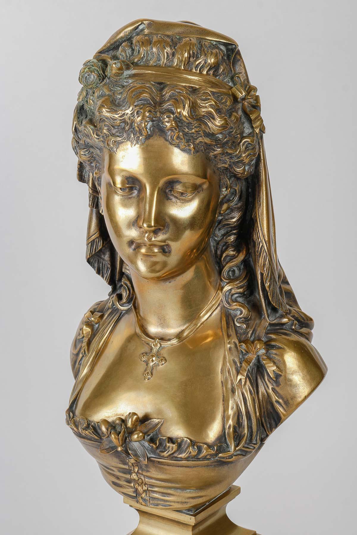 Napoleon III Gilded Bronze Bust of a Courtesan by Eugène Antoine François Aizelin. For Sale