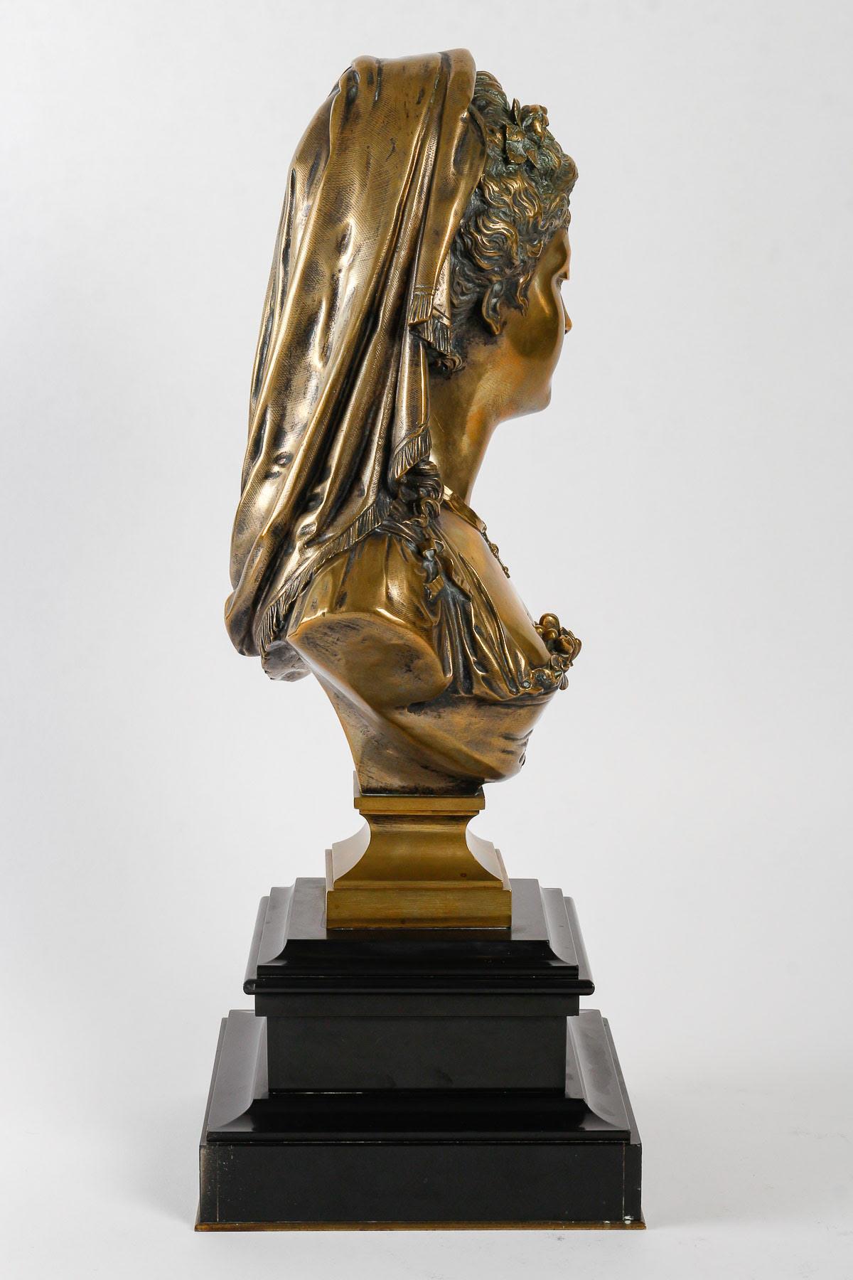Gilded Bronze Bust of a Courtesan by Eugène Antoine François Aizelin. For Sale 2