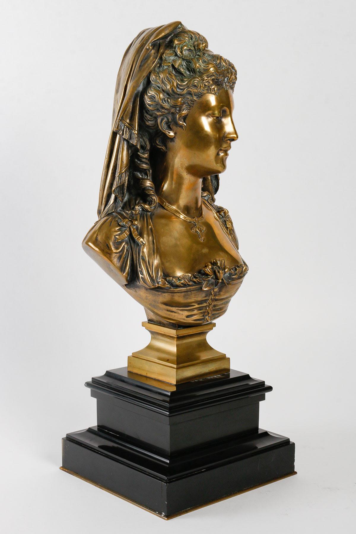 Gilded Bronze Bust of a Courtesan by Eugène Antoine François Aizelin. For Sale 3
