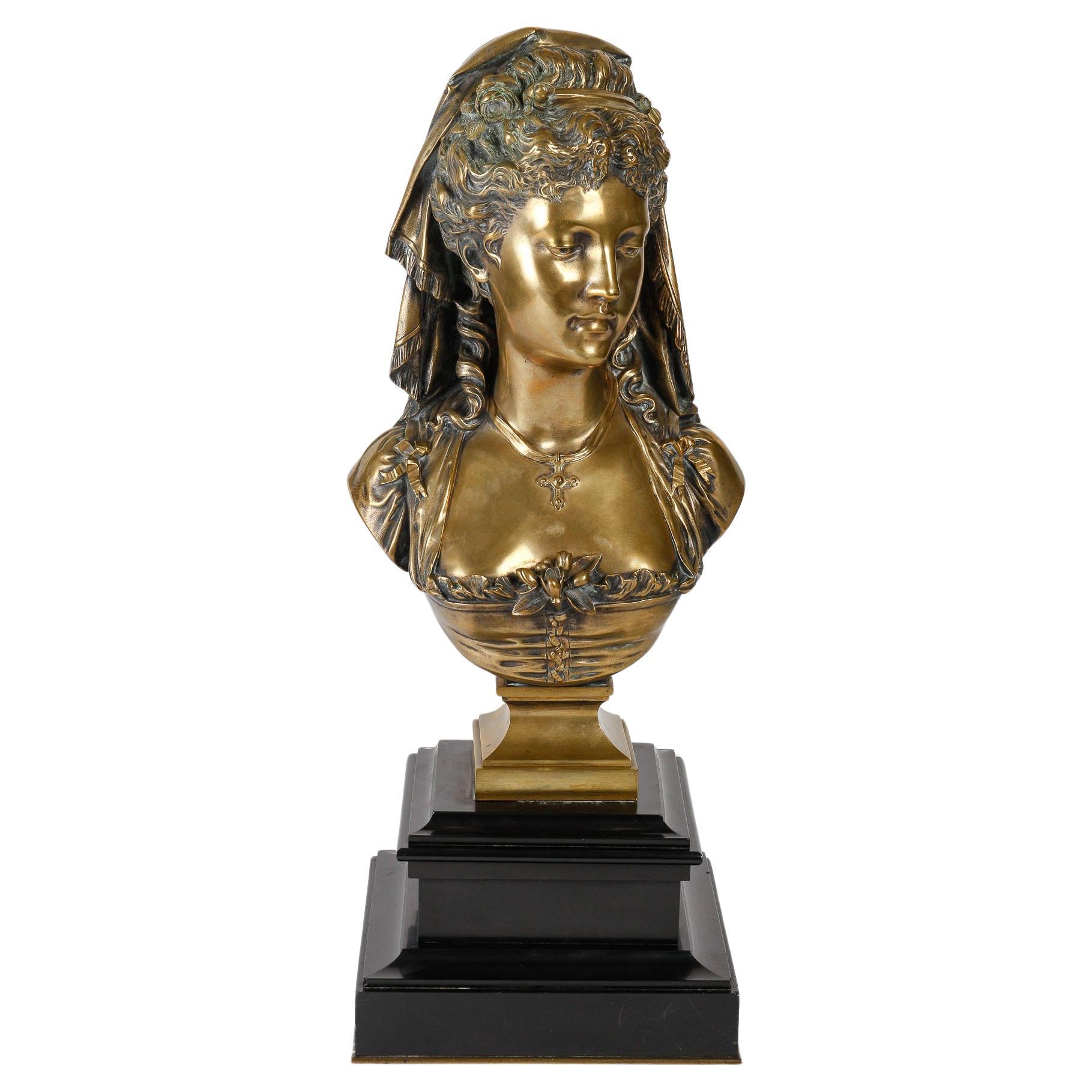 Gilded Bronze Bust of a Courtesan by Eugène Antoine François Aizelin. For Sale