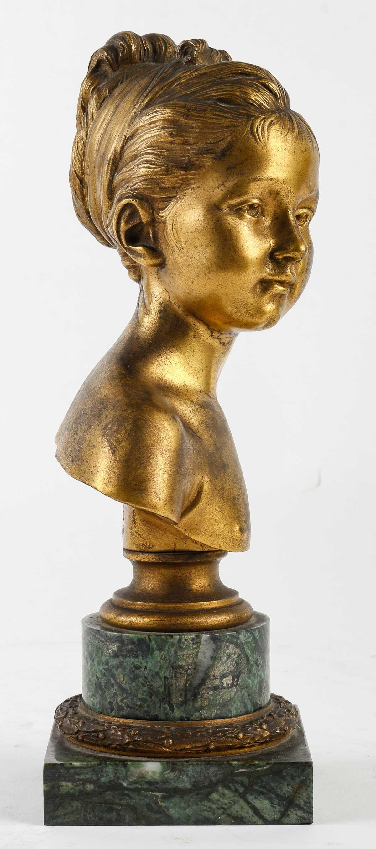 Louis XVI Gilded Bronze Bust of Louise Brongniart by Houdon. For Sale