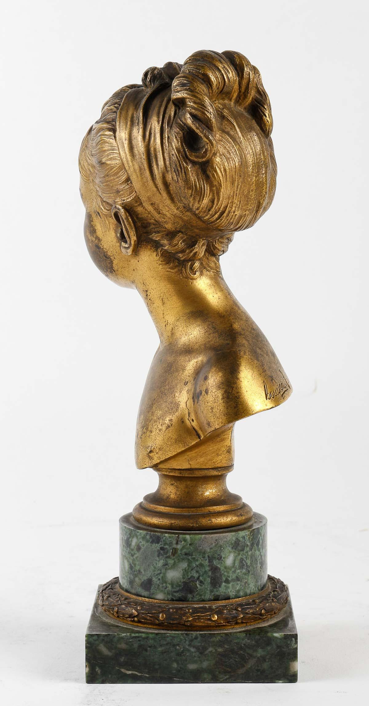 Gilded Bronze Bust of Louise Brongniart by Houdon. In Good Condition For Sale In Saint-Ouen, FR