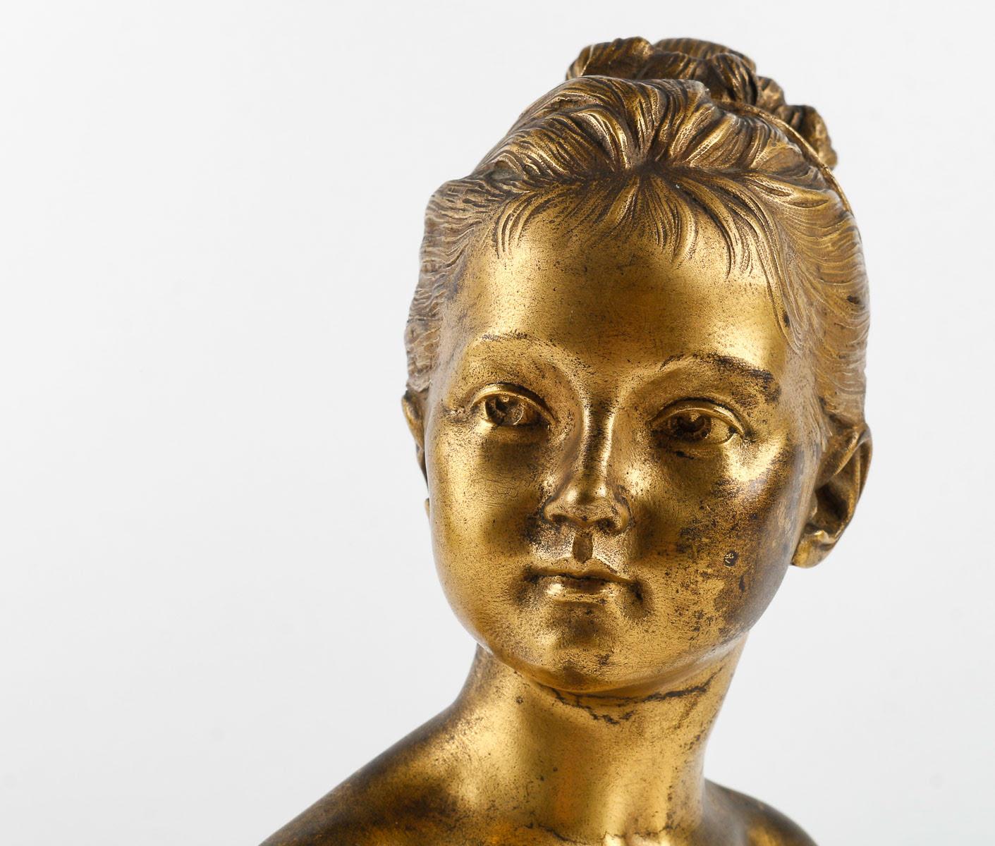 XIXe siècle Buste de Louise Brongniart en bronze doré par Houdon. en vente