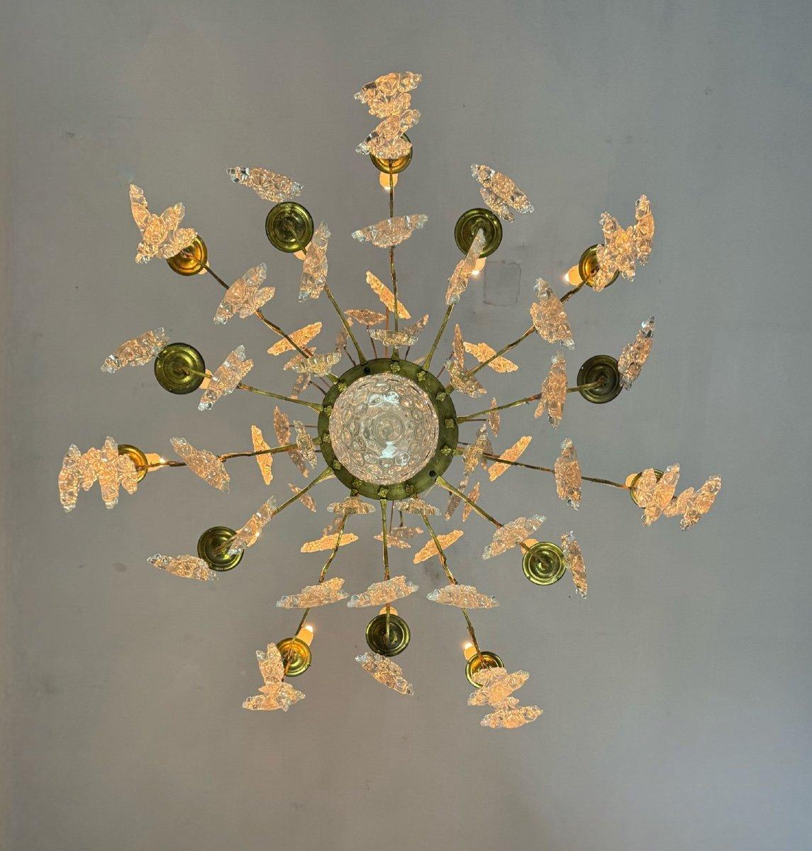 Lampadario a gabbia in bronzo dorato con nappe in vetro con piume di pavone Circa 1800 in vendita 4