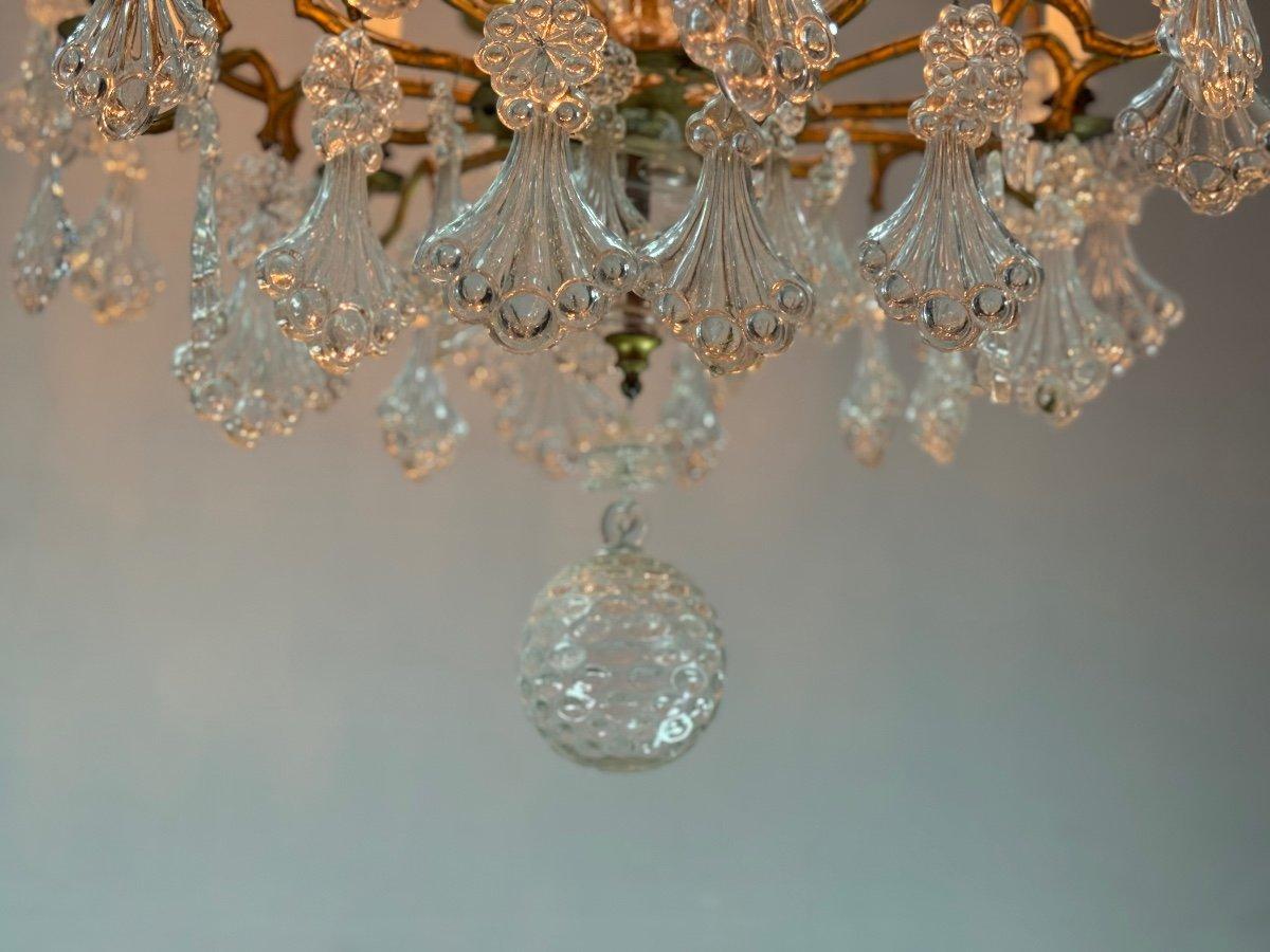Lampadario a gabbia in bronzo dorato con nappe in vetro con piume di pavone Circa 1800 in vendita 2