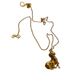 Gilded Bronze Capricorn French Pendant Necklace 