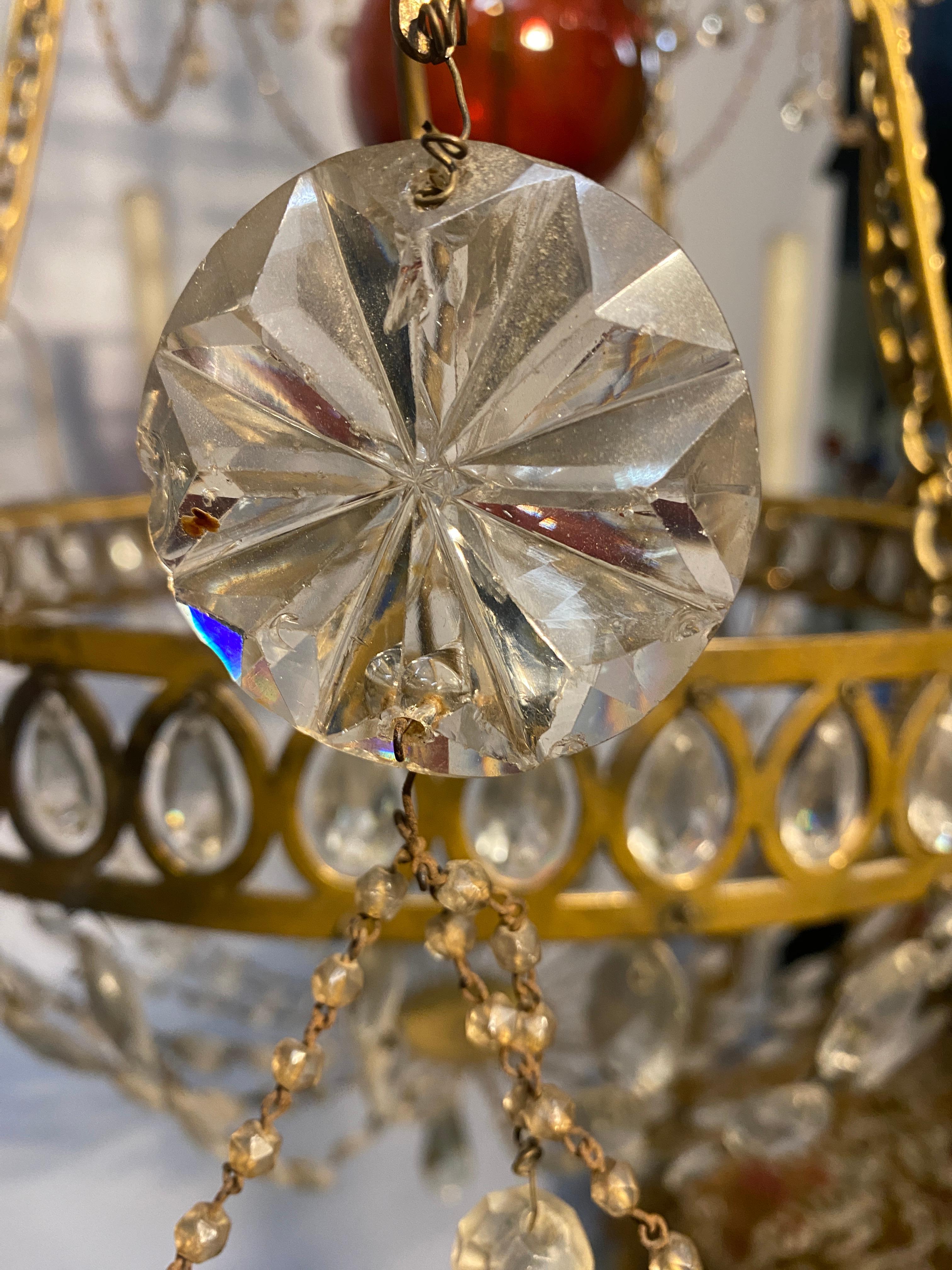 Neoclassical  Gilded bronze Chandelier, cut crystal and red glass. Russia Late 18th cent. For Sale