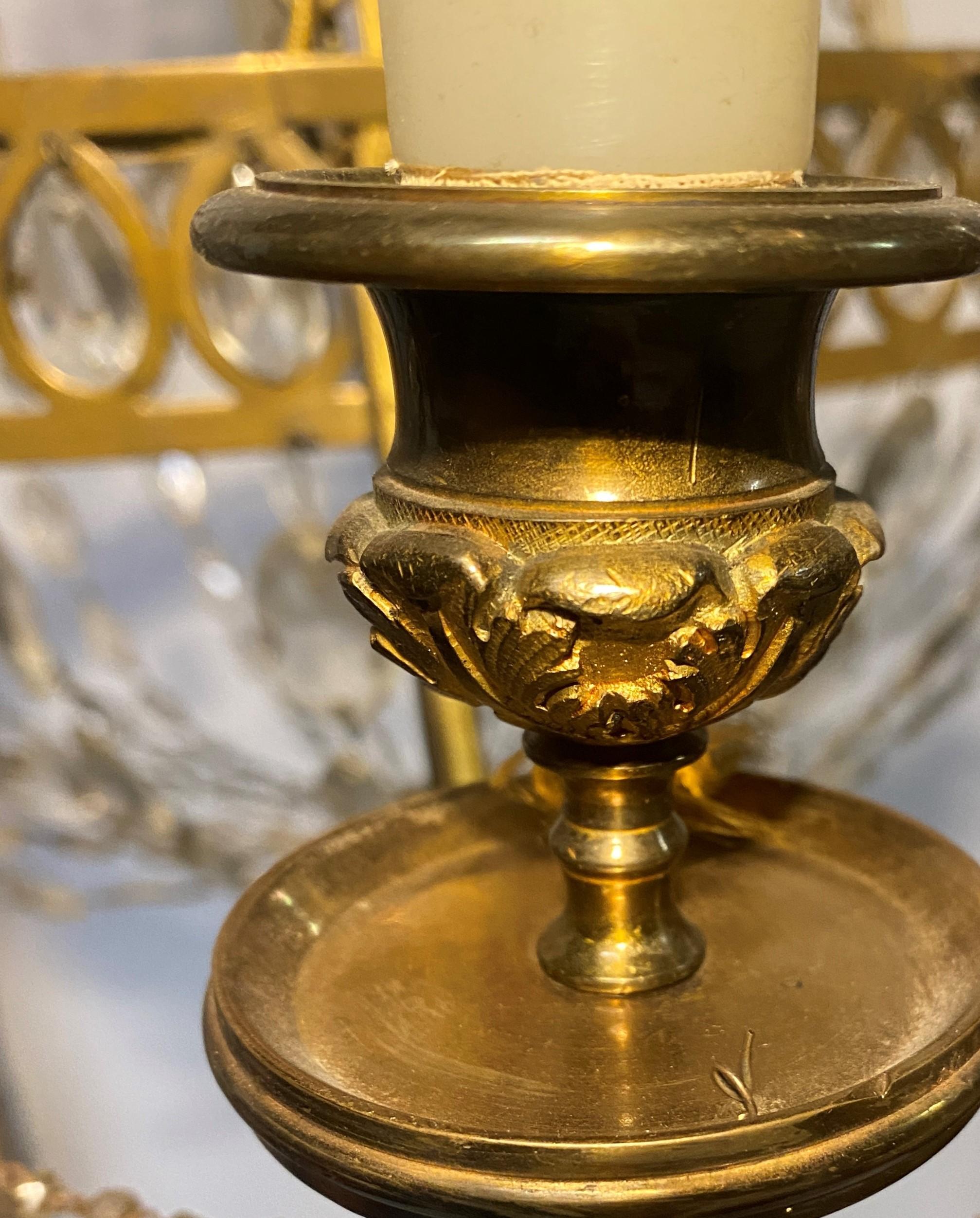 Late 18th Century  Gilded bronze Chandelier, cut crystal and red glass. Russia Late 18th cent. For Sale