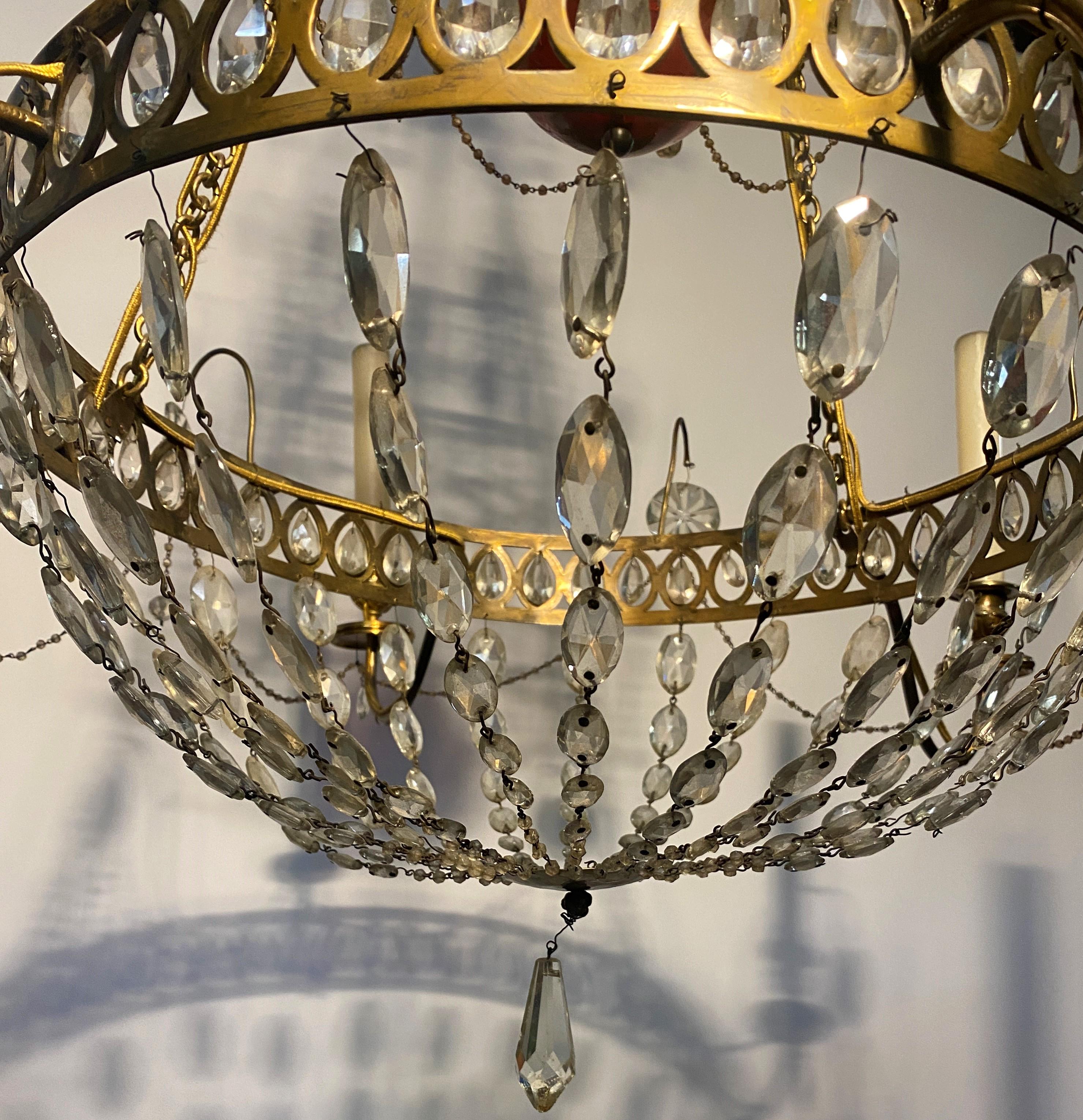  Gilded bronze Chandelier, cut crystal and red glass. Russia Late 18th cent. For Sale 1