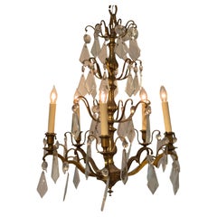Gilded Bronze Chandelier With Diamond-Cut Crystal Drops