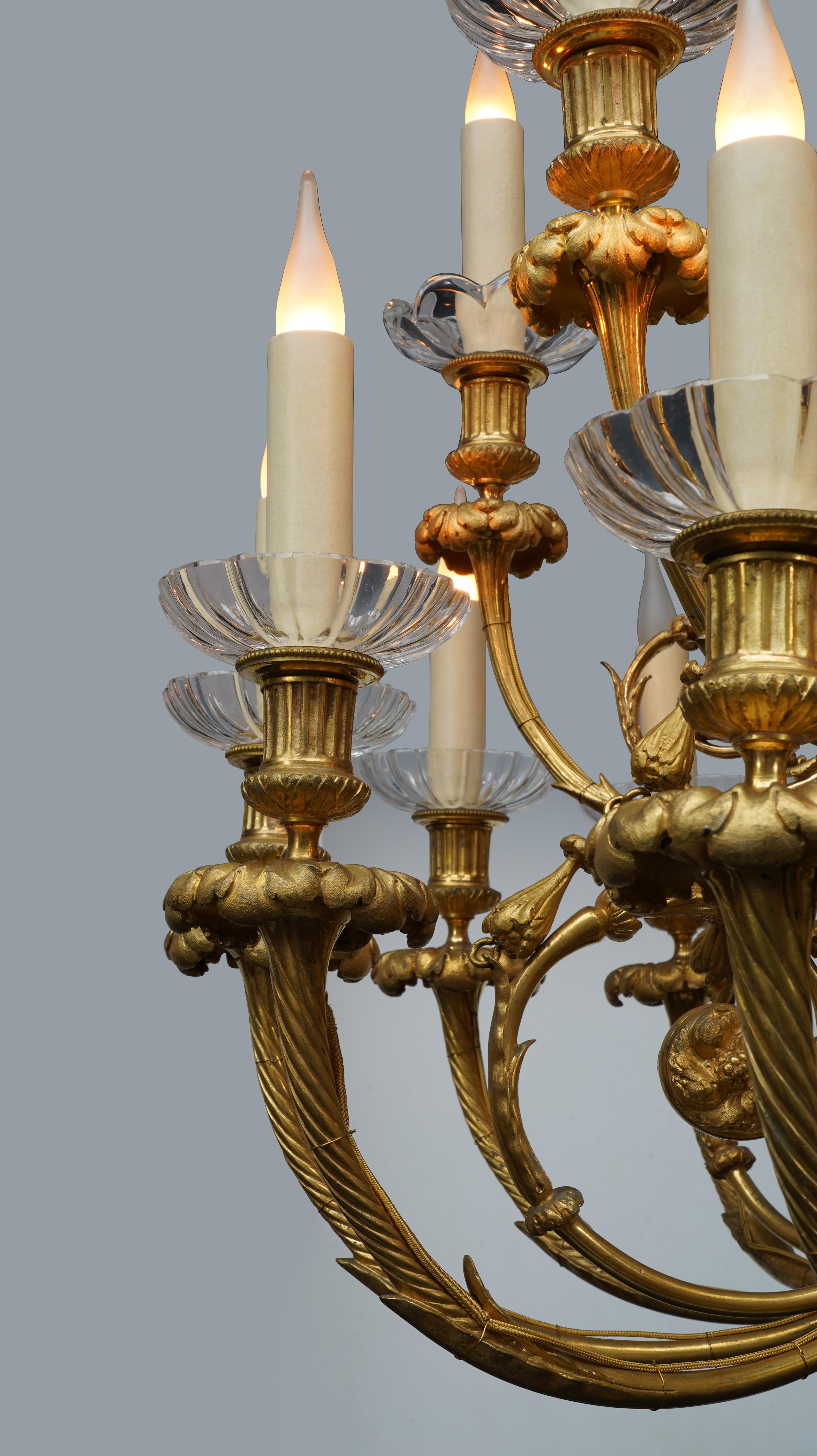 French Gilded bronze Chandelier with Eagle Heads attr. to H. Vian, France, circa 1890 For Sale