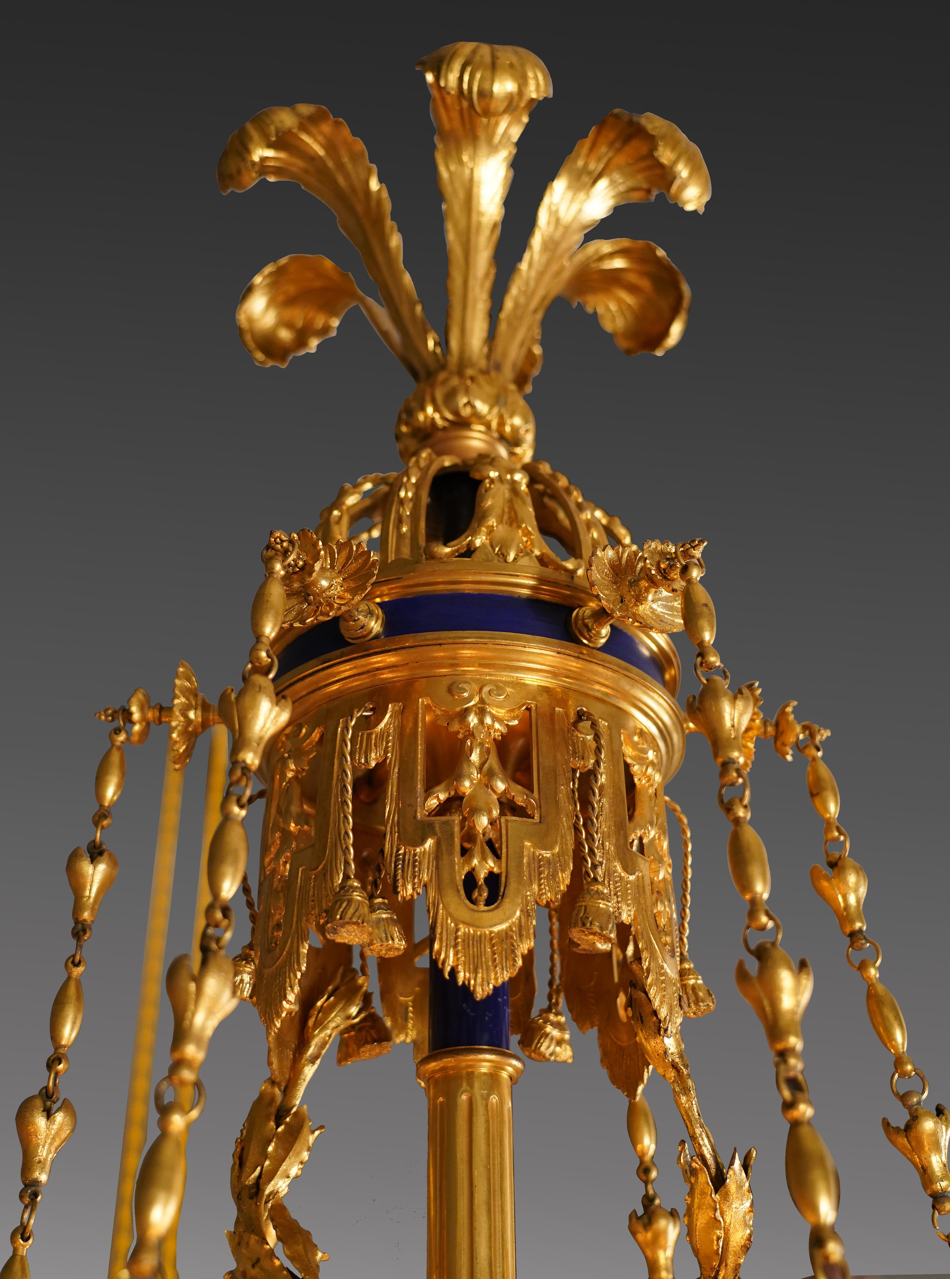 Louis XVI Gilded Bronze Chandelier with Eagle Heads Attr. to L.A. Marquis, France, C 1839 For Sale