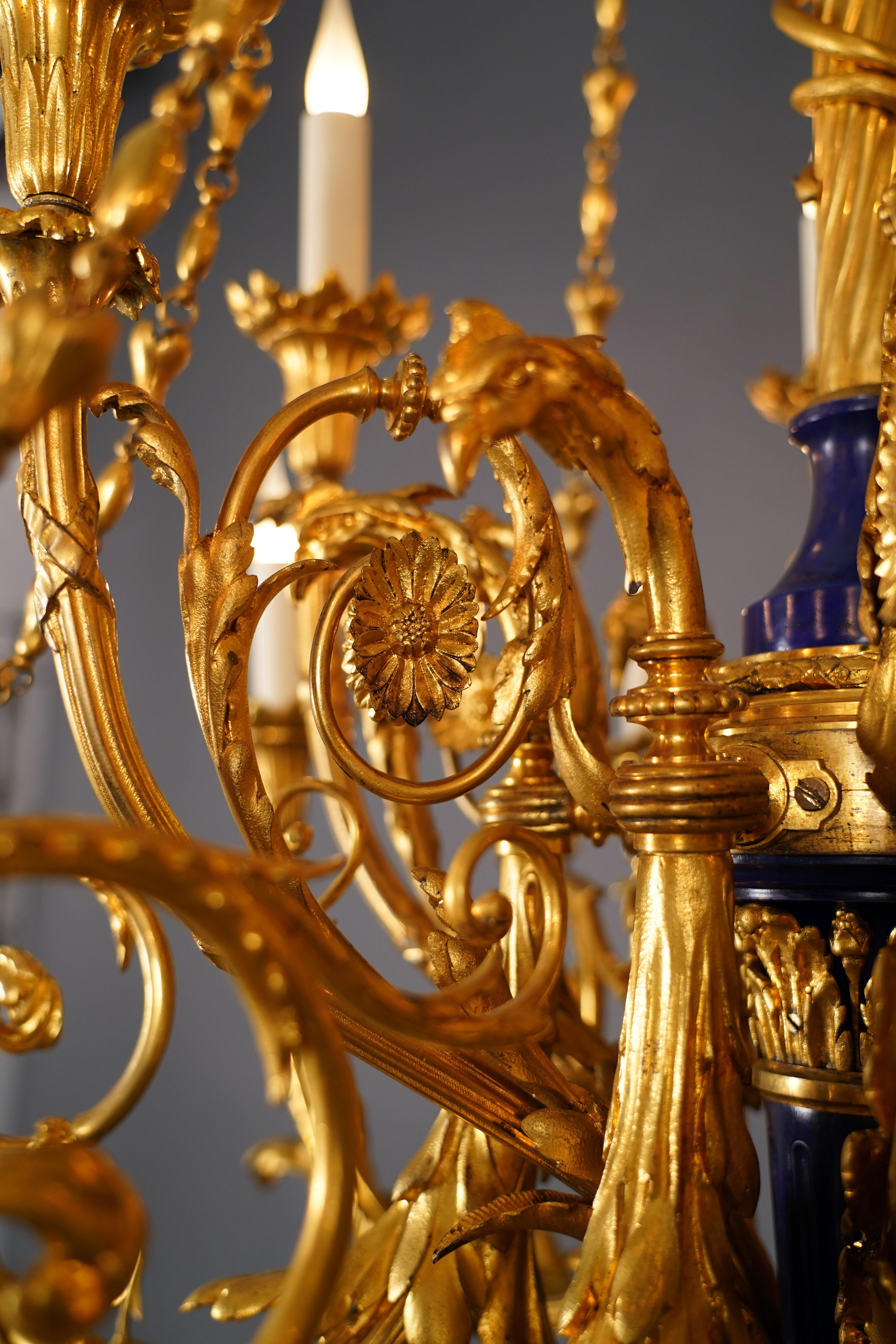 Cold-Painted Gilded Bronze Chandelier with Eagle Heads Attr. to L.A. Marquis, France, C 1839