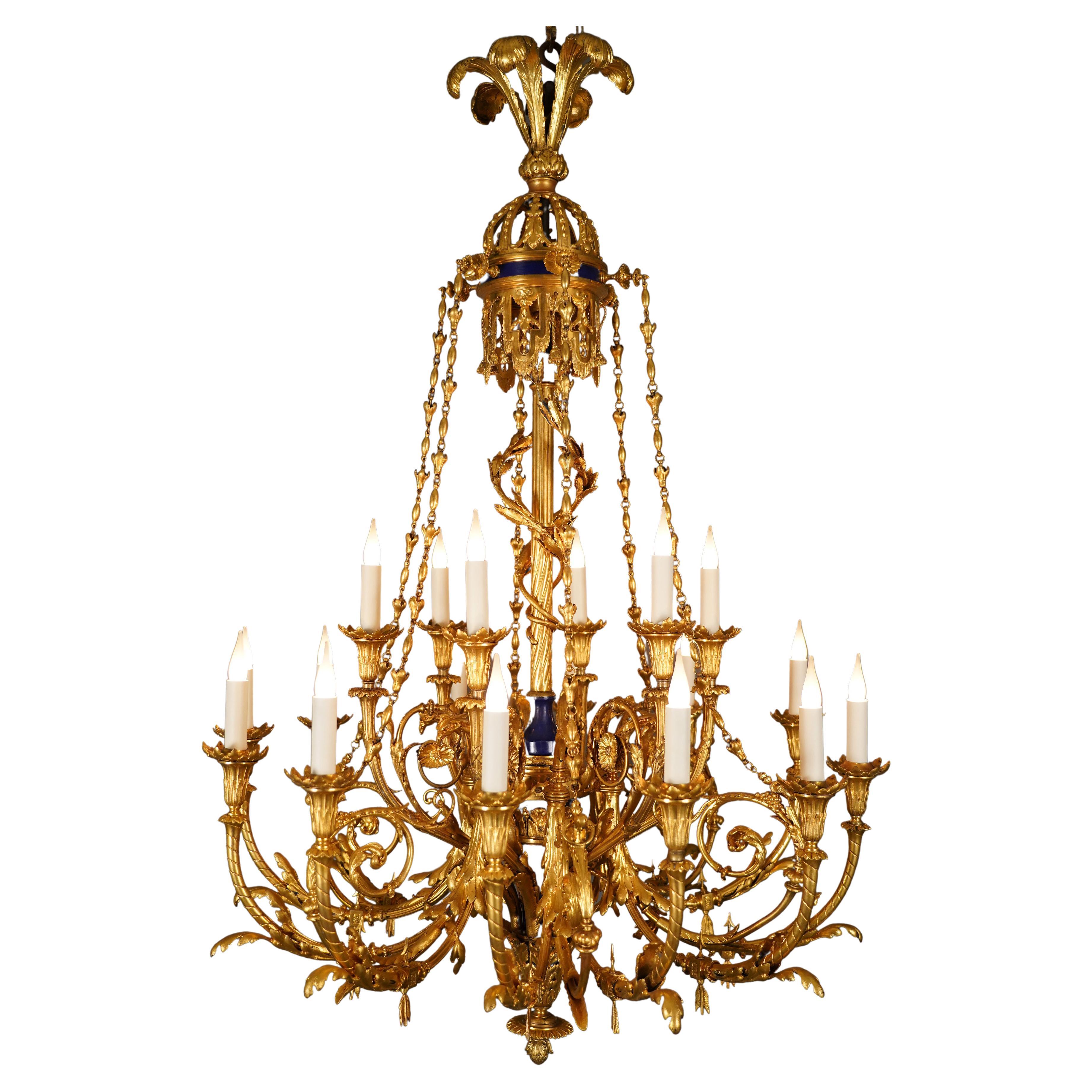 Gilded Bronze Chandelier with Eagle Heads Attr. to L.A. Marquis, France, C 1839 For Sale