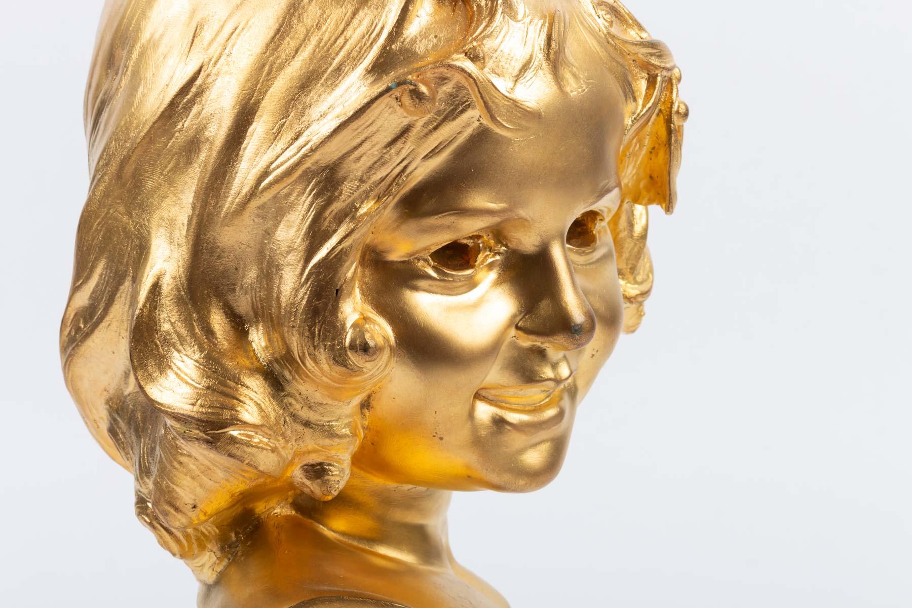Napoleon III Gilded Bronze Child's Head on Marble Base