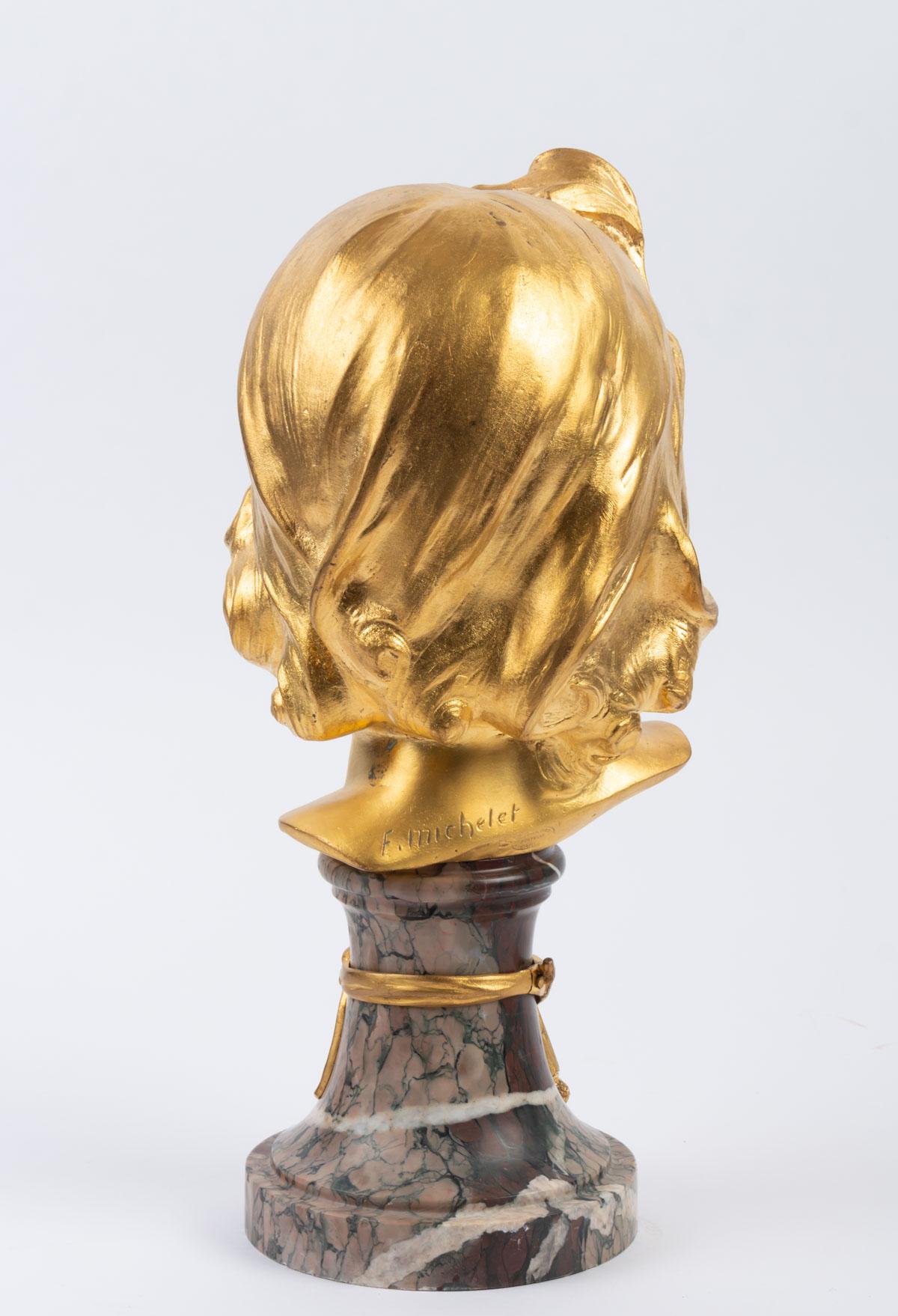 Gilt Gilded Bronze Child's Head on Marble Base