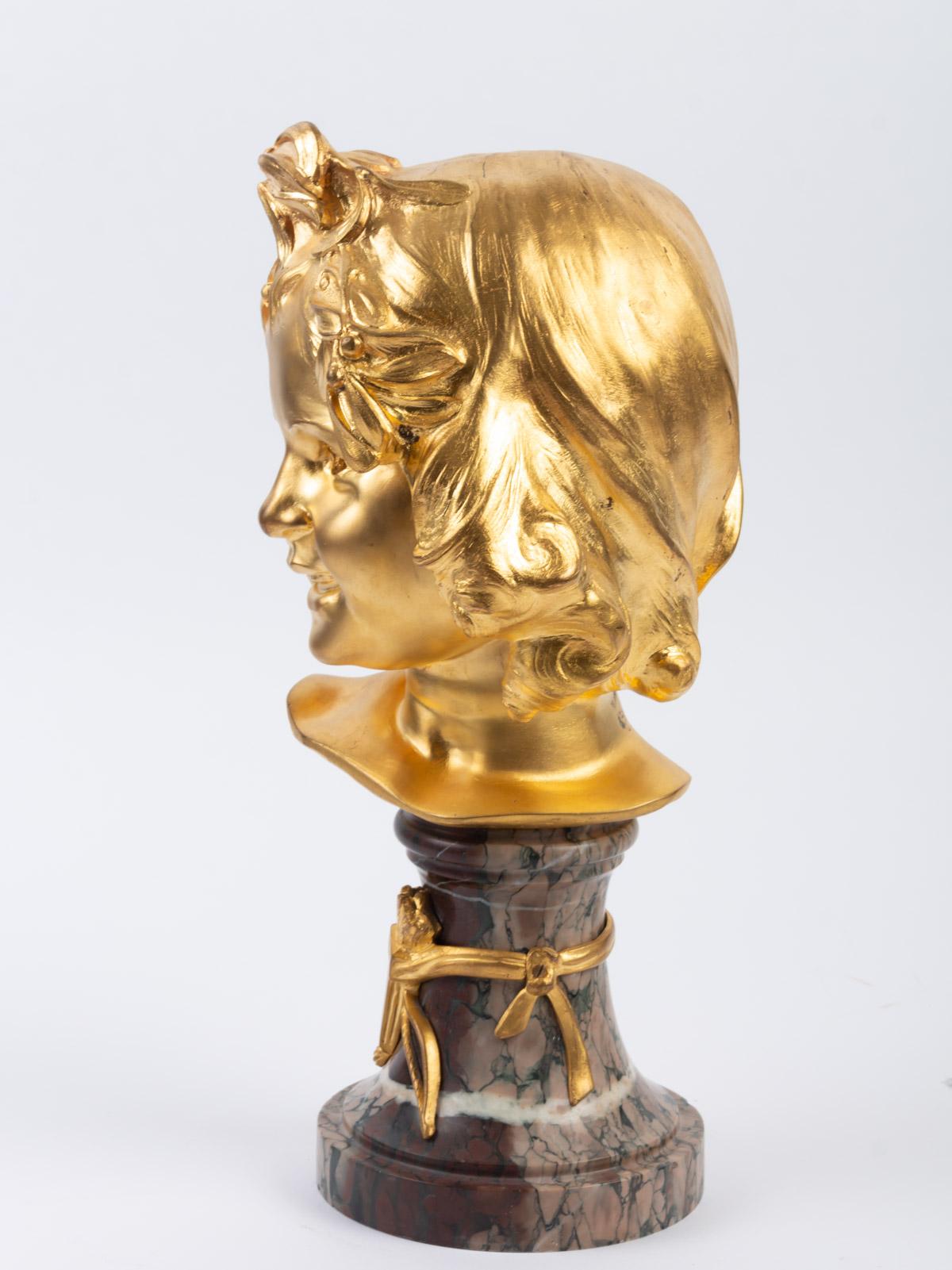 20th Century Gilded Bronze Child's Head on Marble Base