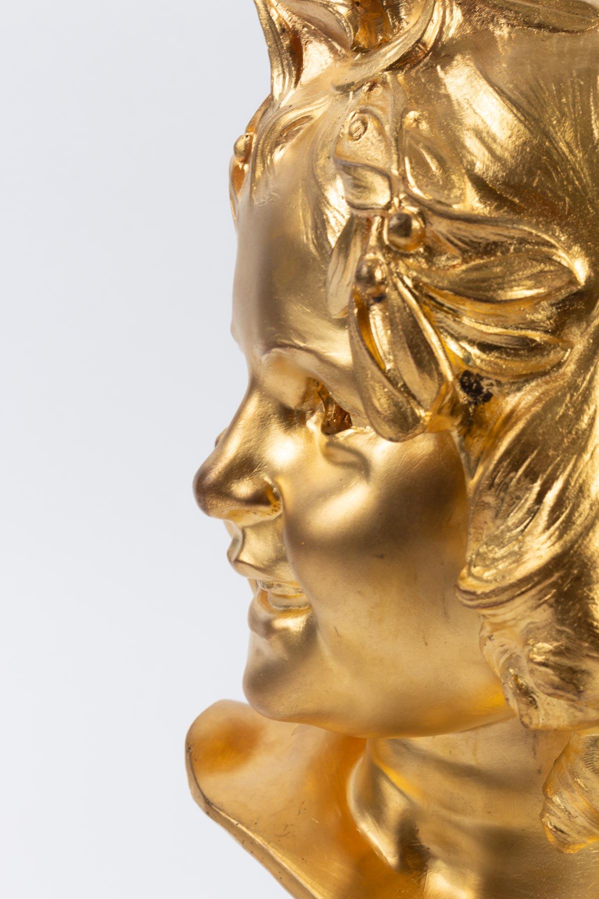 Gilded Bronze Child's Head on Marble Base 1