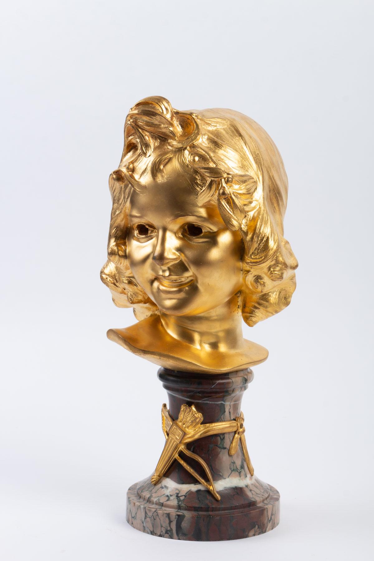 Gilded Bronze Child's Head on Marble Base 2
